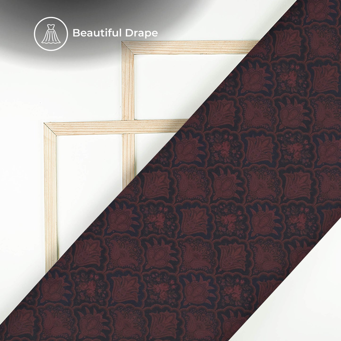 Black And Wine Purple Ethnic Digital Print Imported Satin Fabric