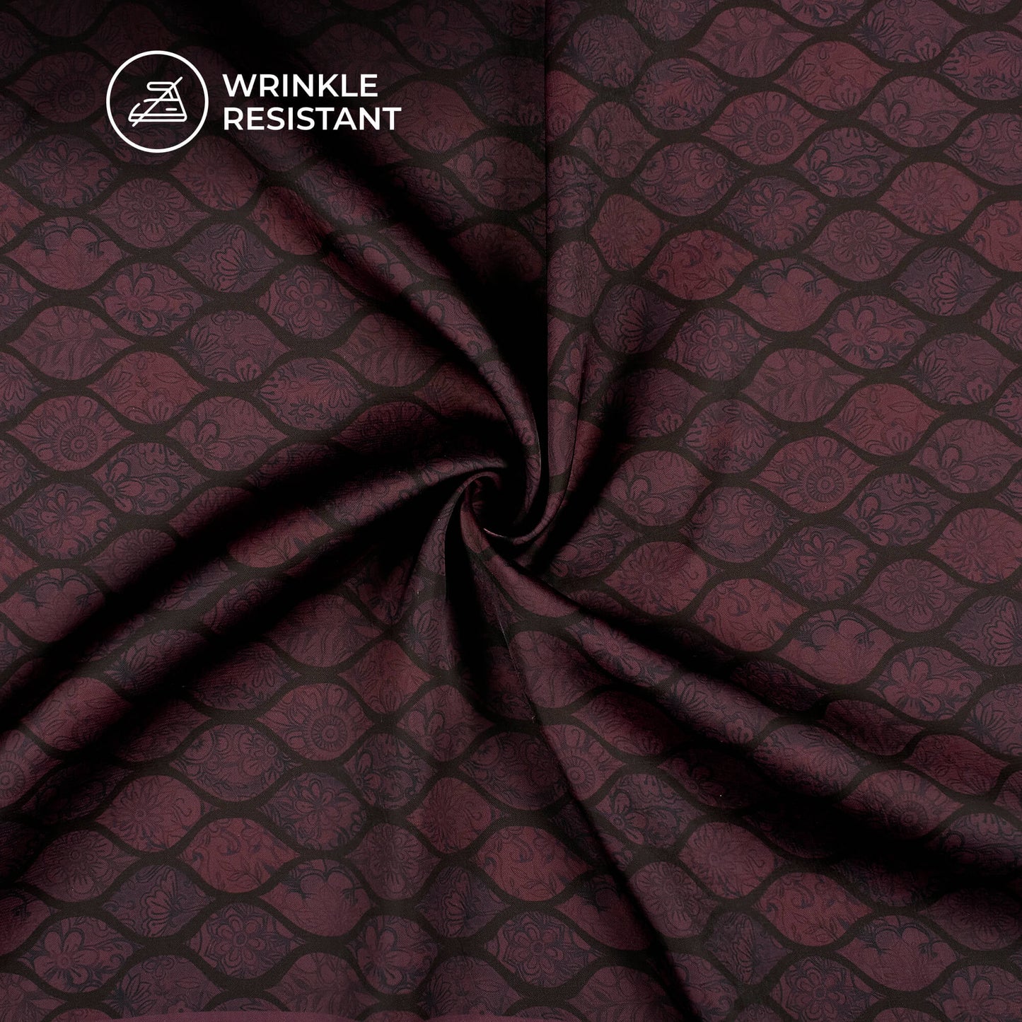 Wine Purple Trellis Digital Print Imported Satin Fabric