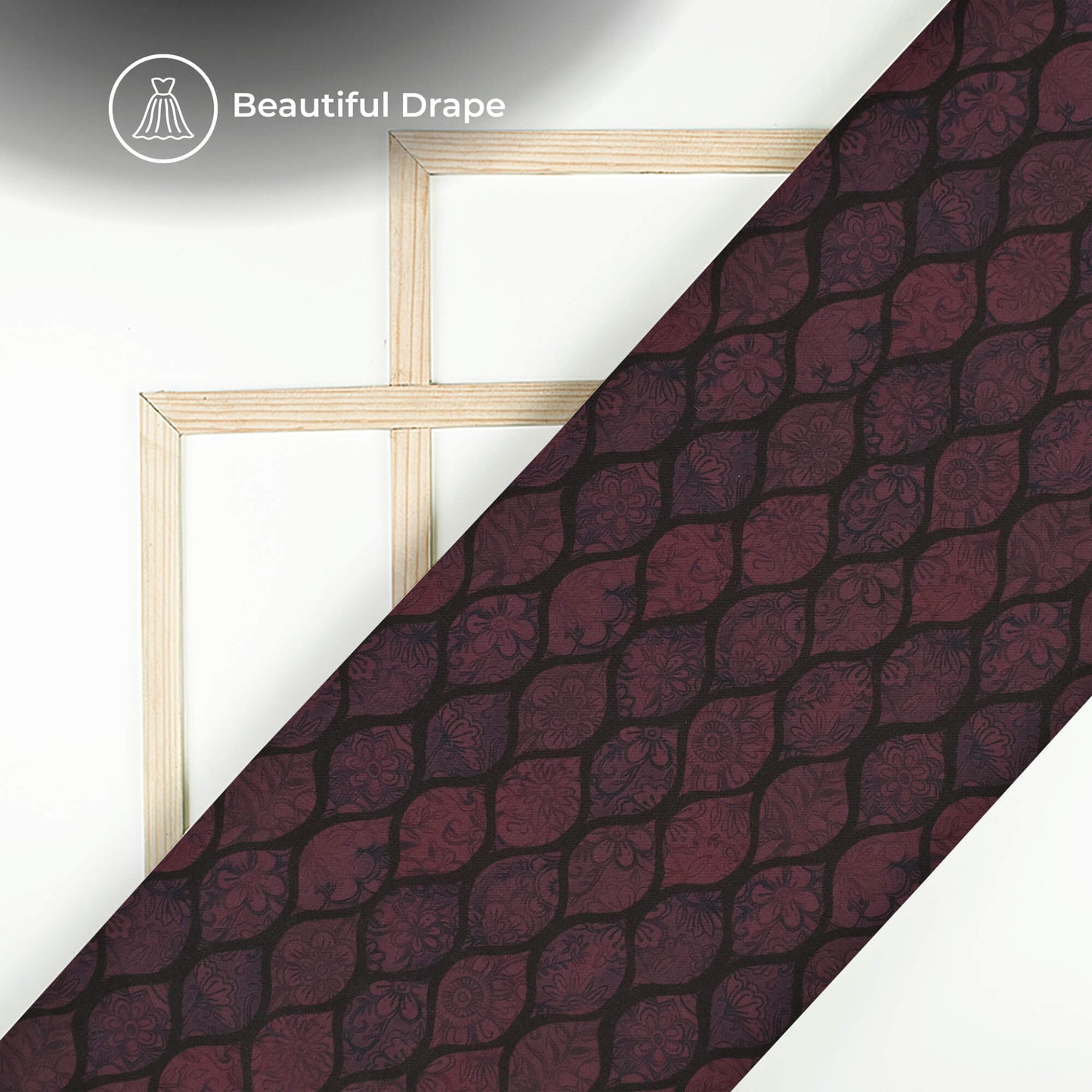 Wine Purple Trellis Digital Print Imported Satin Fabric
