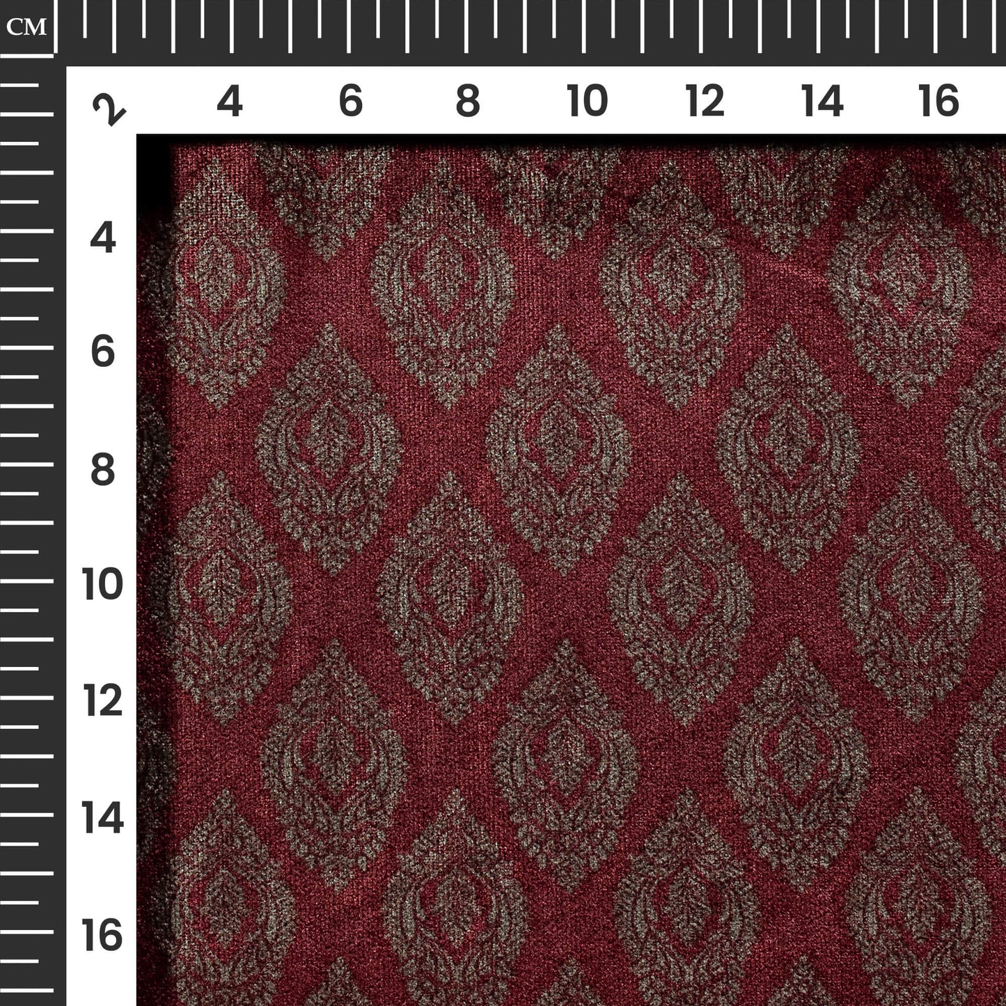 Dark Red And Grey Ethnic Pattern Digital Print Premium Velvet Fabric