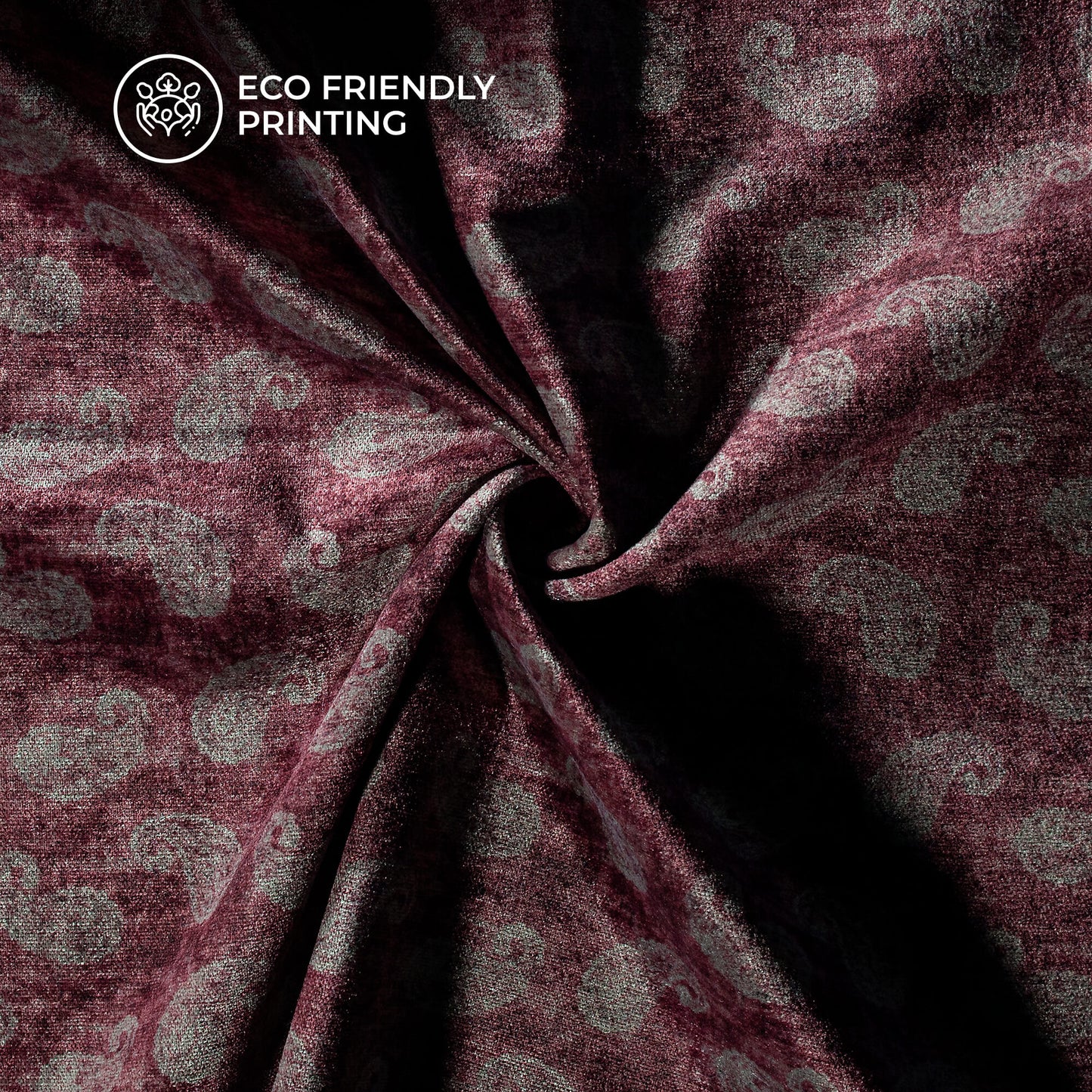 Purple And Dark Grey Paisley Pattern Digital Print Premium Velvet Fabric