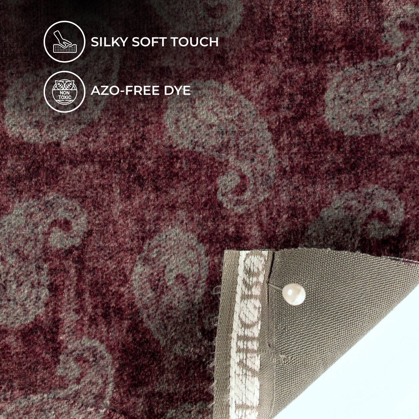 Purple And Dark Grey Paisley Pattern Digital Print Premium Velvet Fabric