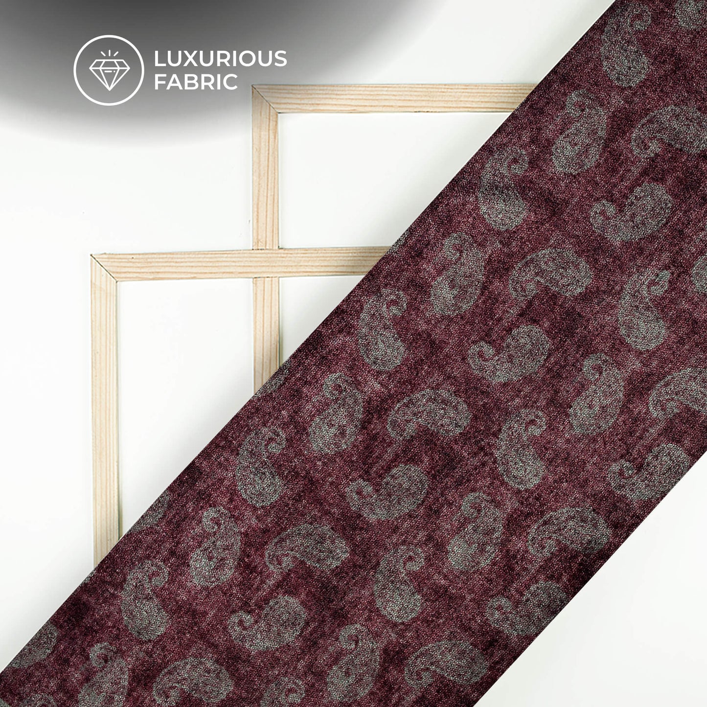 Purple And Dark Grey Paisley Pattern Digital Print Premium Velvet Fabric