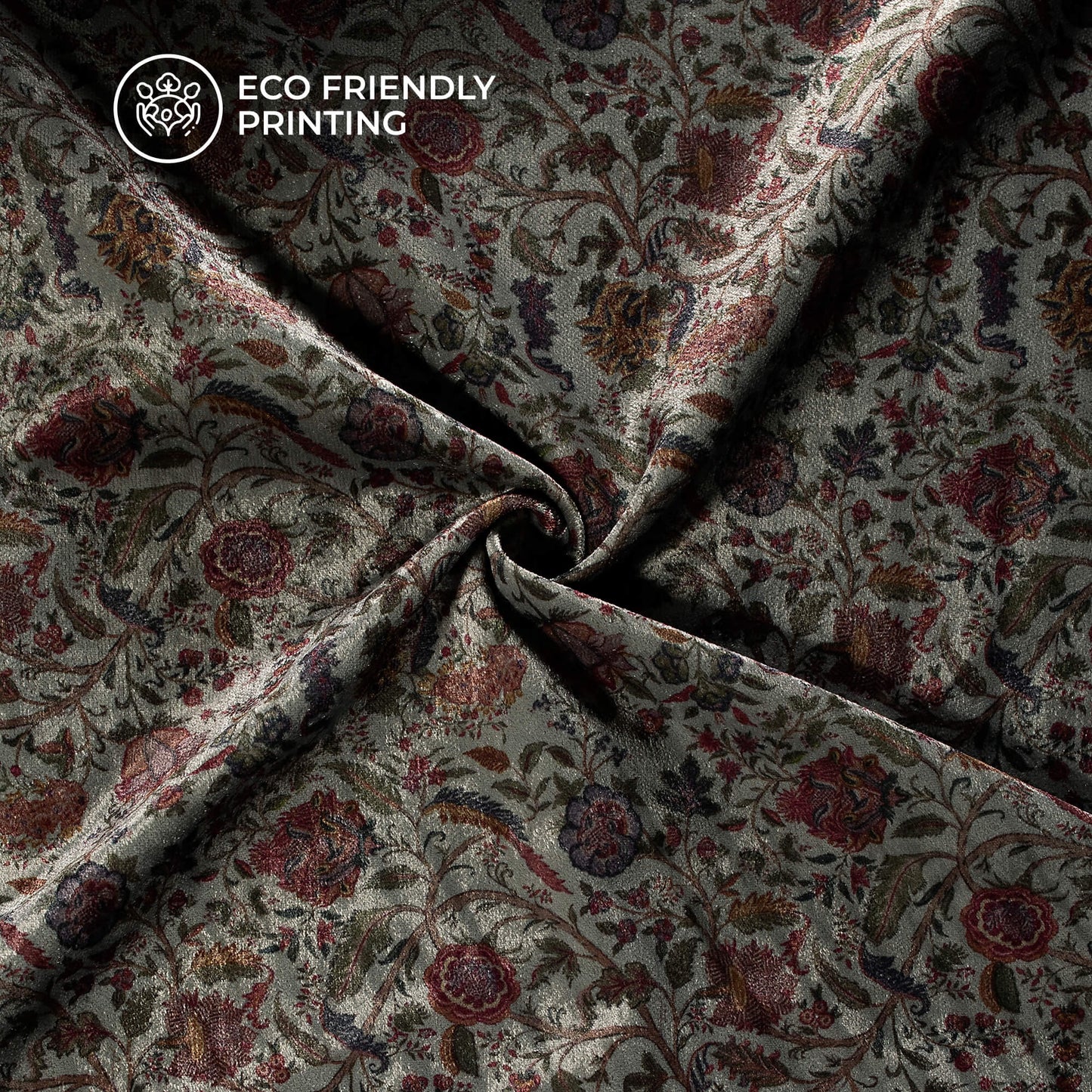 Dark Grey Floral Pattern Digital Print Premium Velvet Fabric