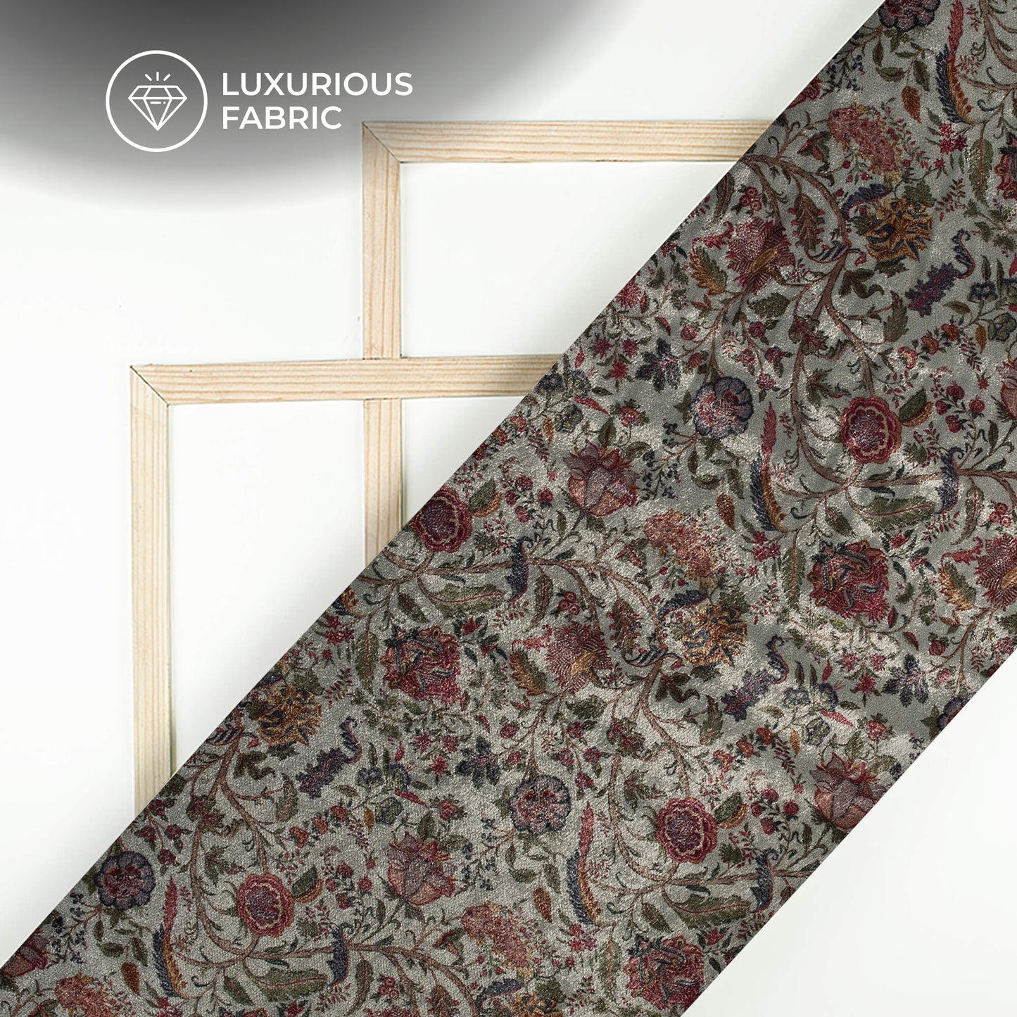 Dark Grey Floral Pattern Digital Print Premium Velvet Fabric
