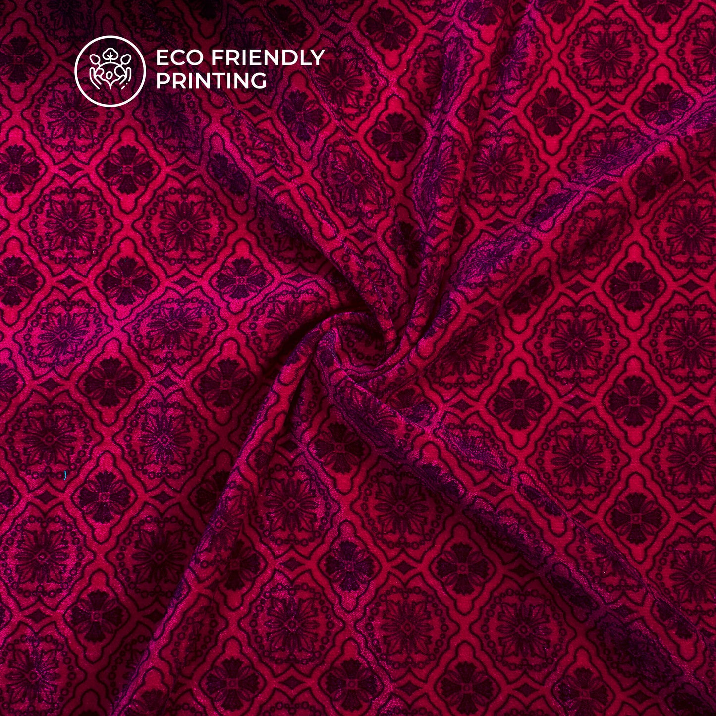Pink Floral Pattern Digital Print Premium Velvet Fabric