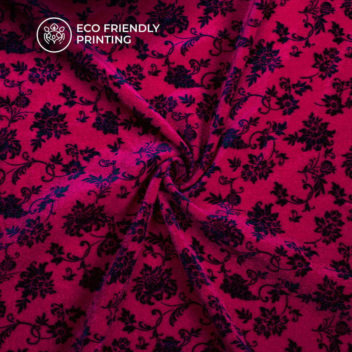 Pink Leaf Pattern Digital Print Premium Velvet Fabric