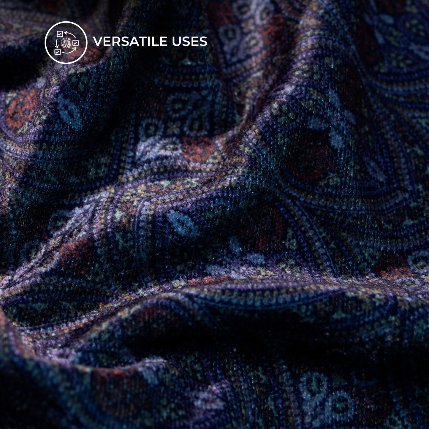 Dark Purple And Turquoise Blue Traditional Pattern Digital Print Premium Velvet Fabric
