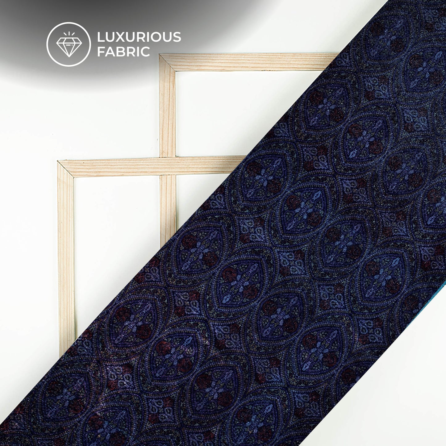 Dark Purple And Turquoise Blue Traditional Pattern Digital Print Premium Velvet Fabric