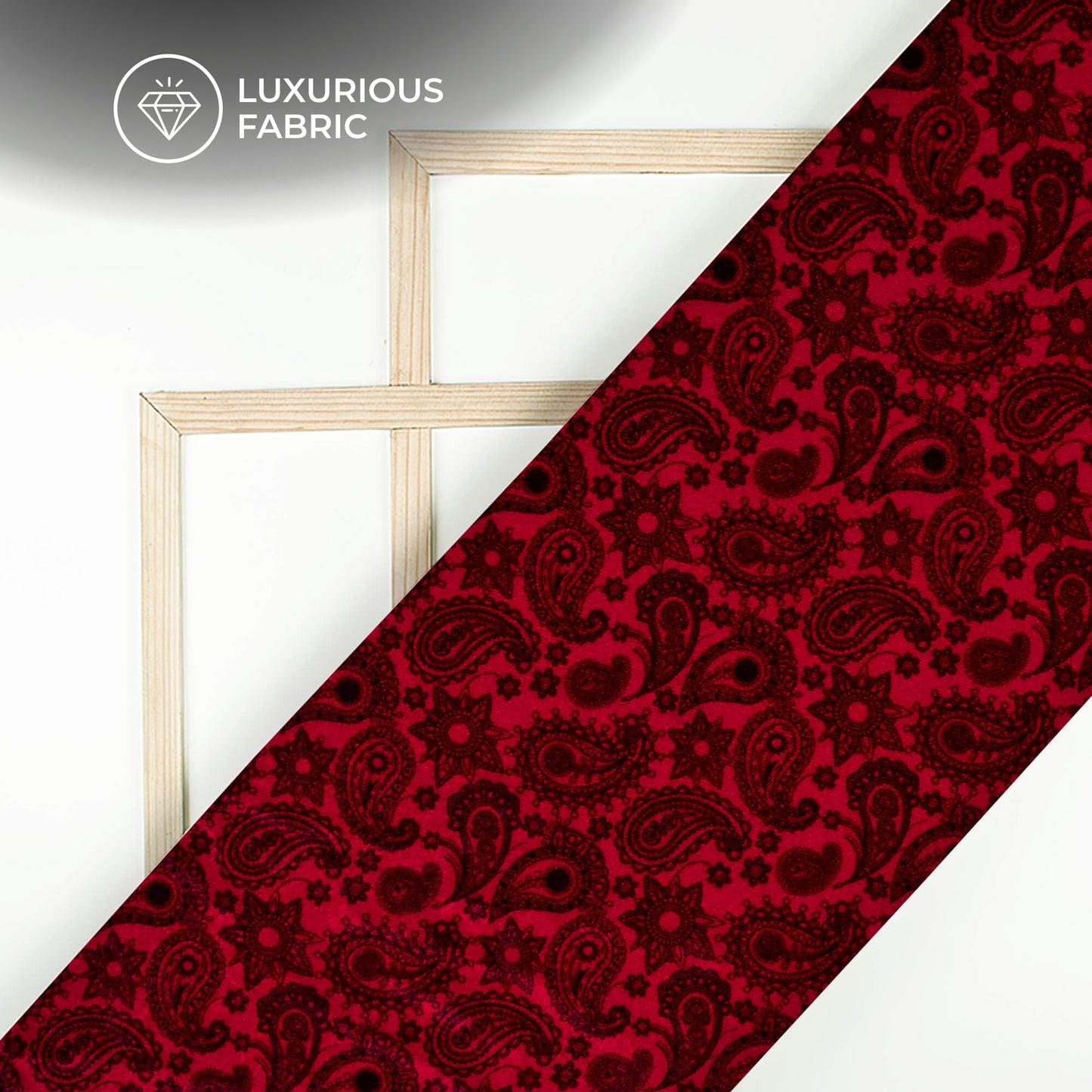 Indian Red Paisley Pattern Digital Print Premium Velvet Fabric