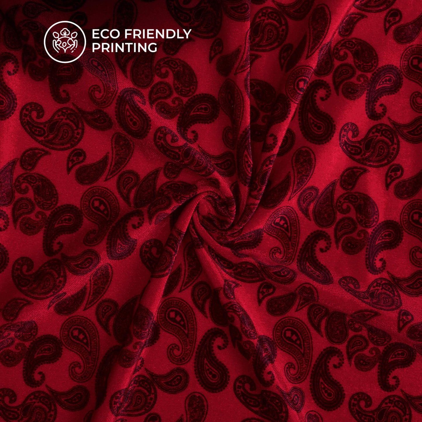 Indian Red Paisley Pattern Digital Print Premium Velvet Fabric