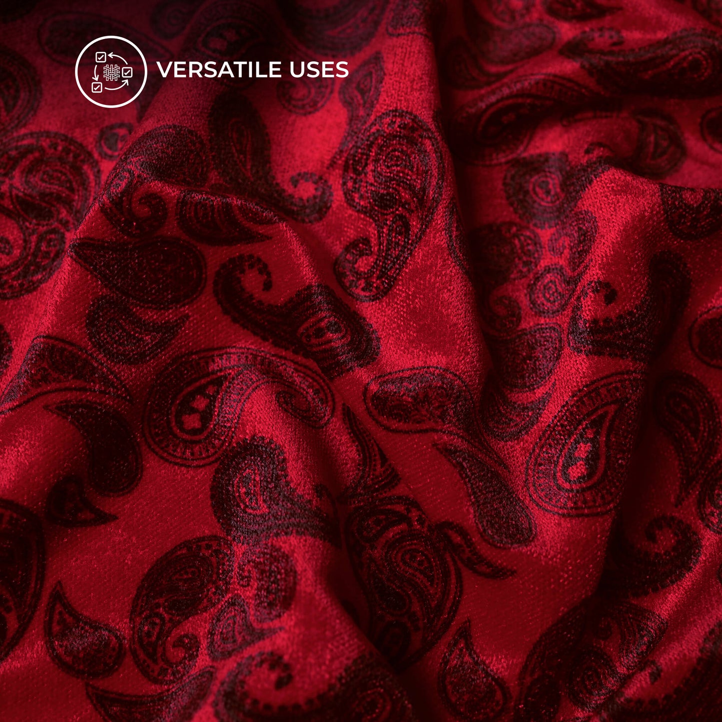 Indian Red Paisley Pattern Digital Print Premium Velvet Fabric