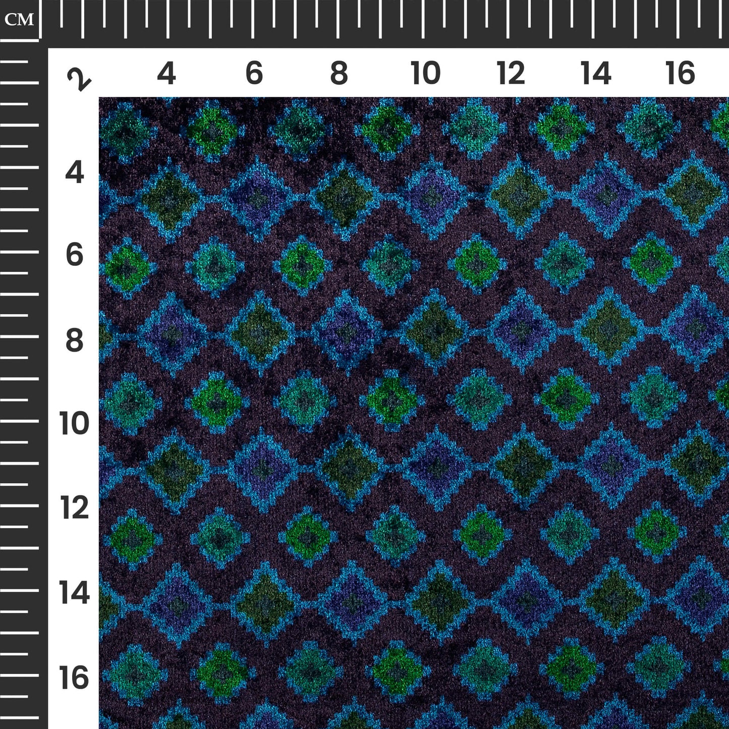 Cerulean Blue Geoemtric Pattern Digital Print Premium Velvet Fabric