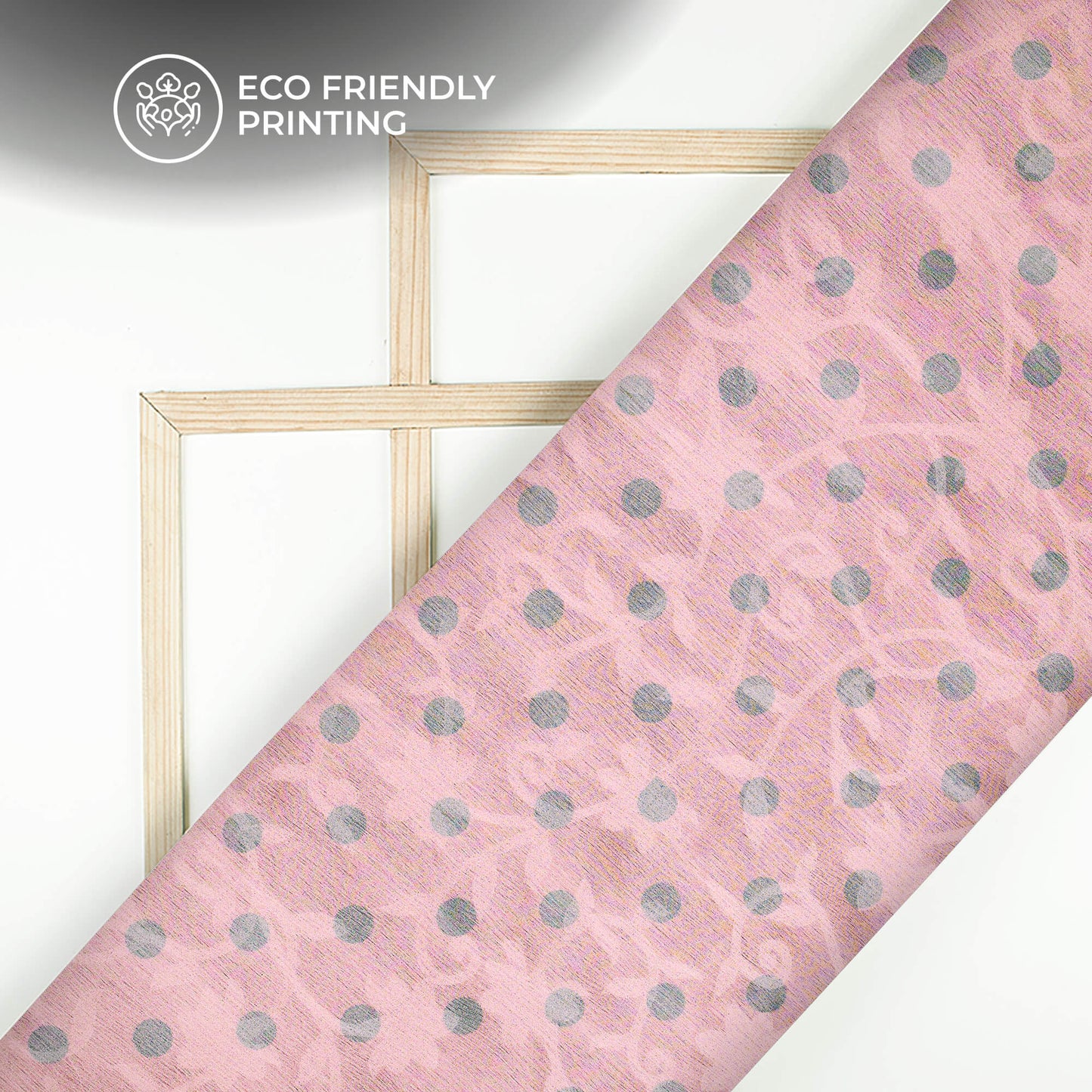 Pastel Pink And Grey Polka Dots Pattern Digital Print Floral Brasso Fabric