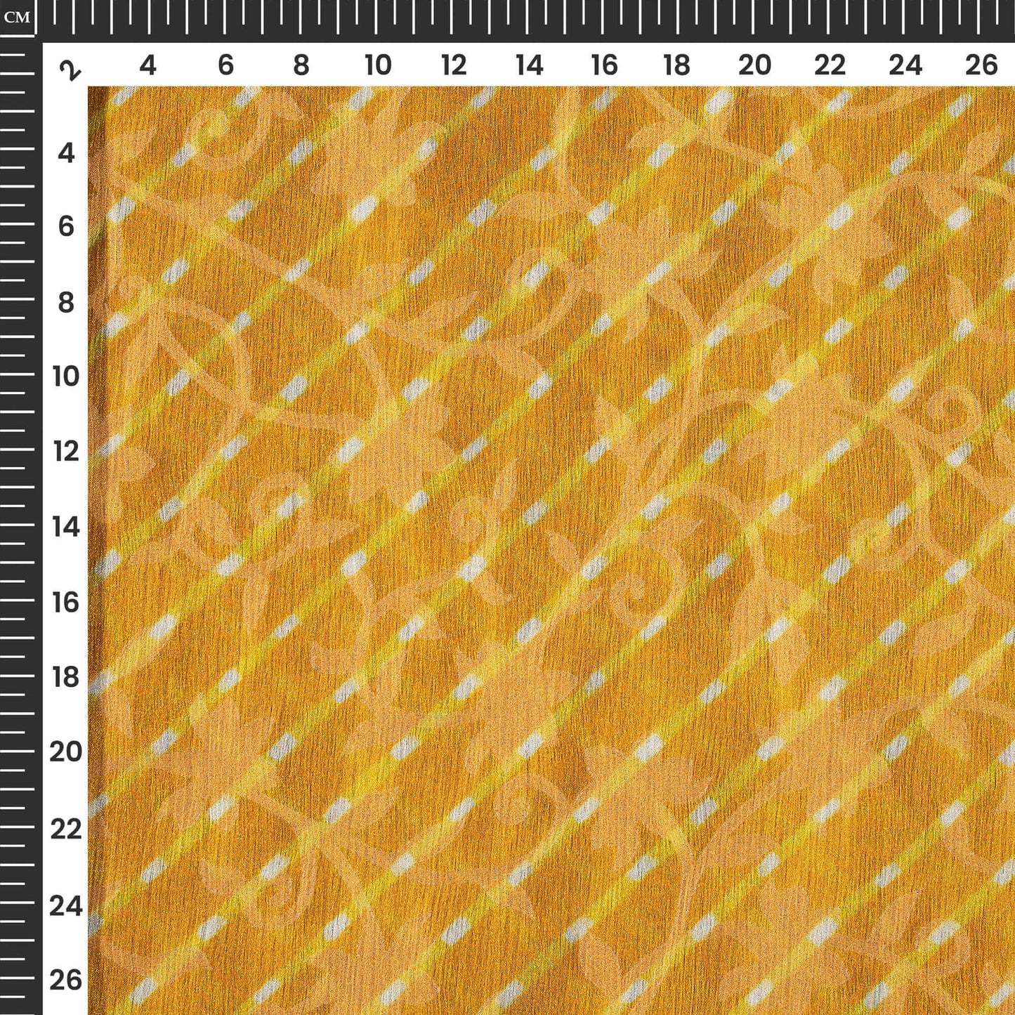 Honey Yellow Leheriya Pattern Digital Print Floral Brasso Fabric