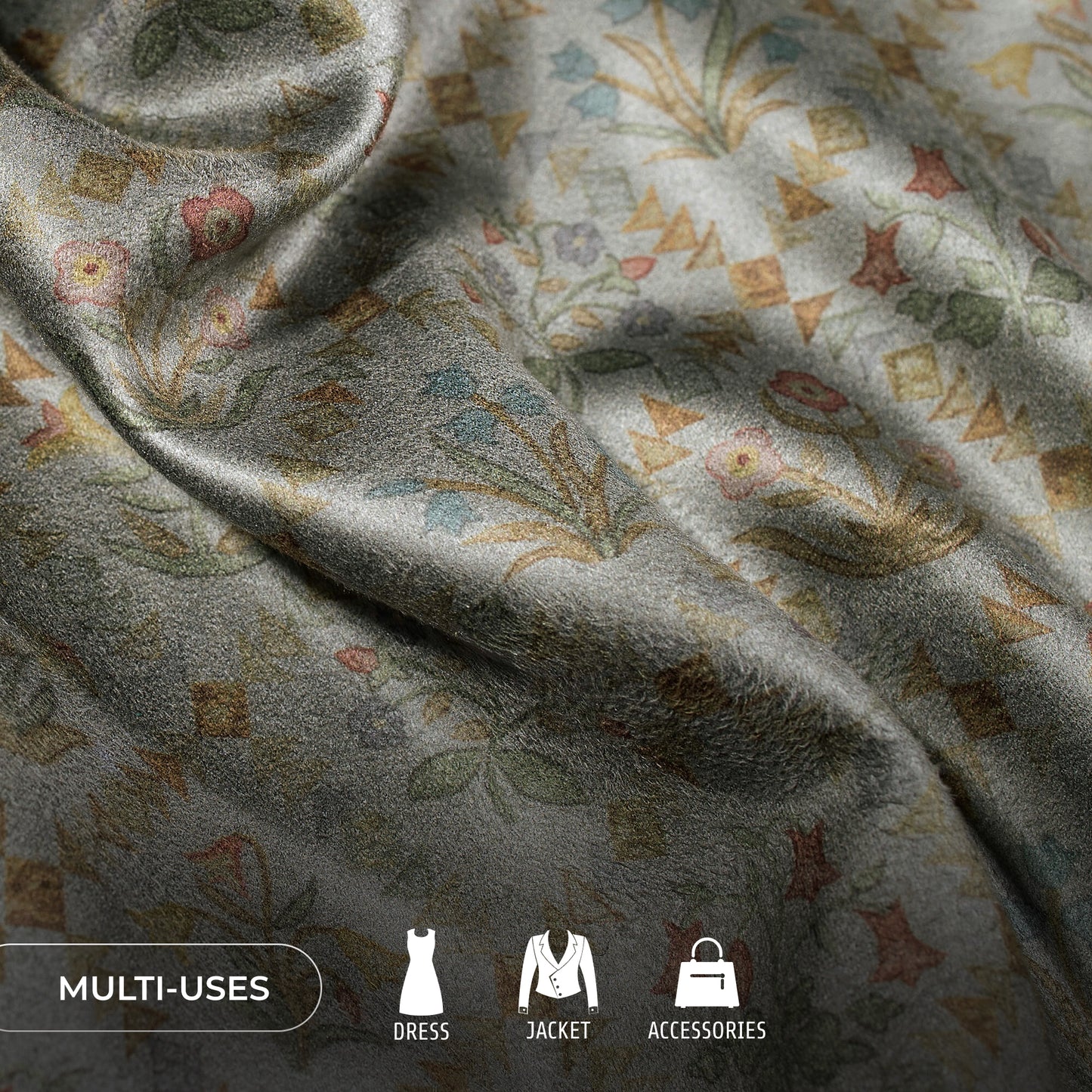 Geomatric Floral Printed Deluxe Suede Fabric