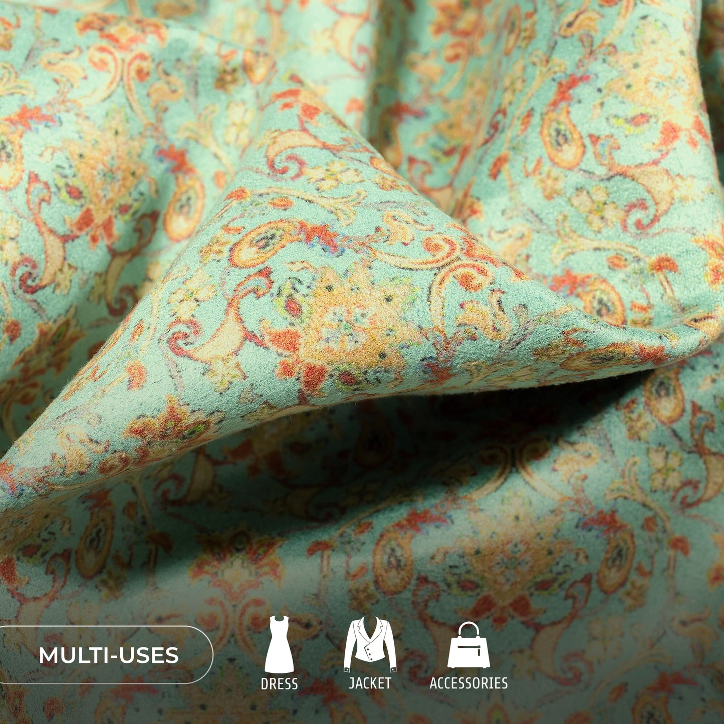 Ethnic Paisley Printed Deluxe Suede Fabric