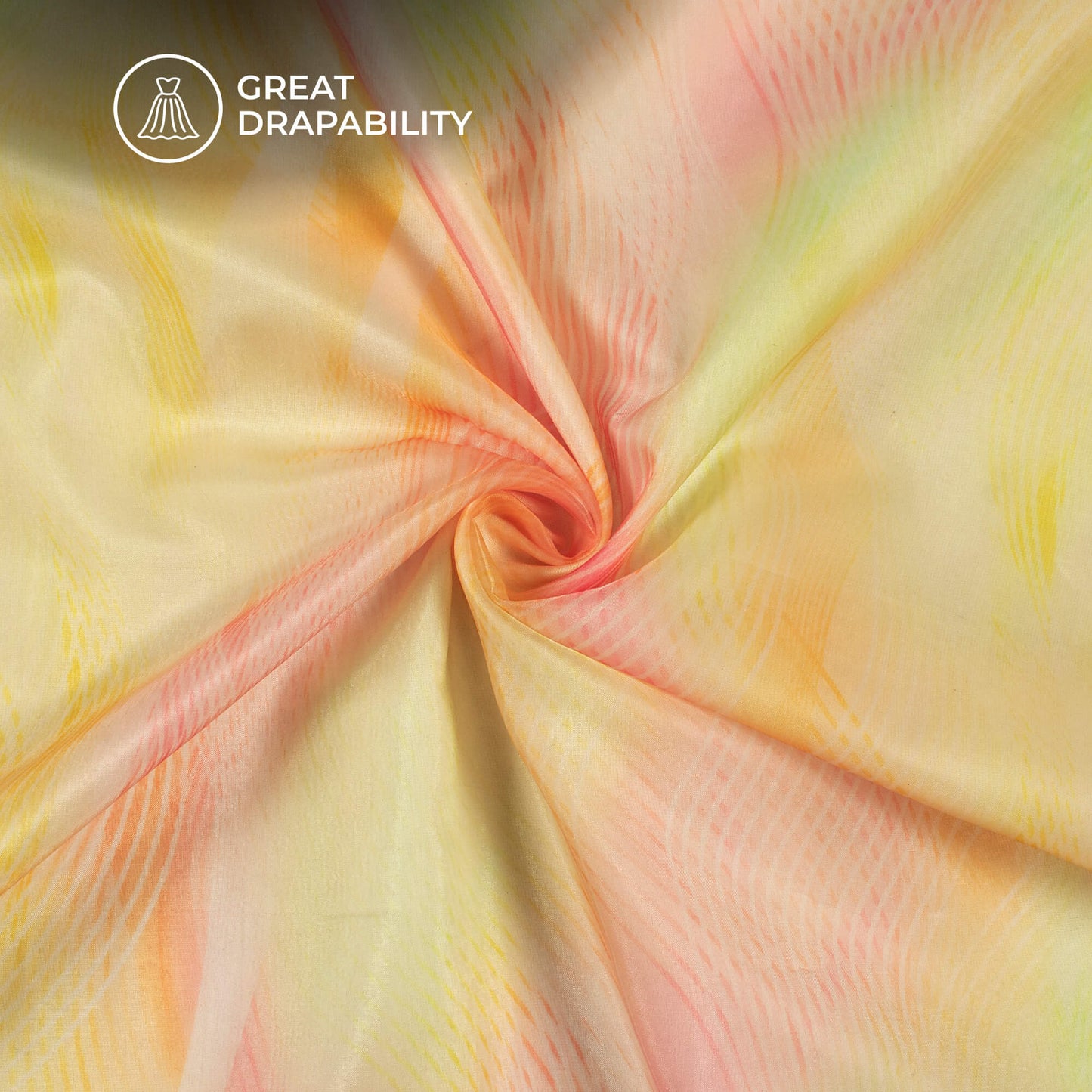 Lemon Yellow Abstract Printed Organza Satin Fabric