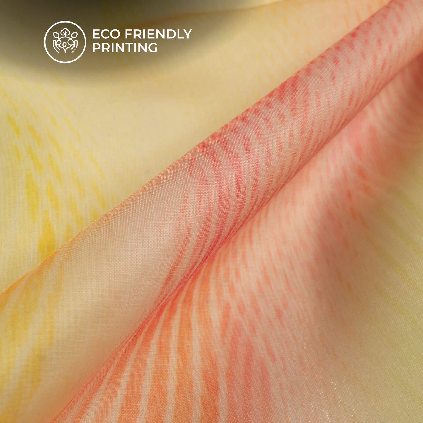 Lemon Yellow Abstract Printed Organza Satin Fabric