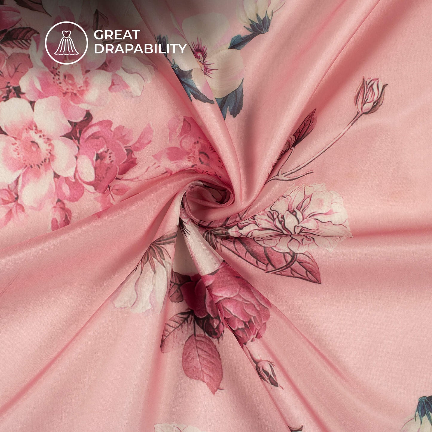 Baby Pink Floral Printed Organza Satin Fabric