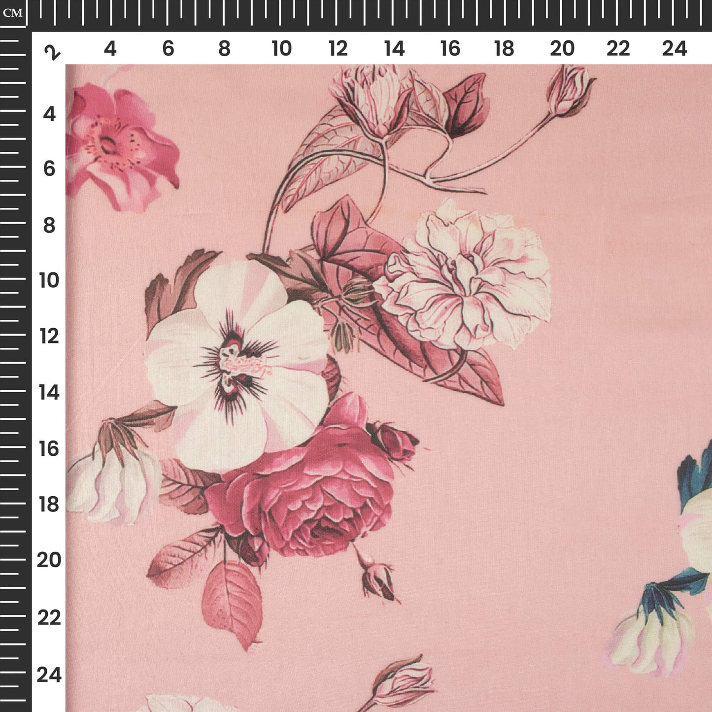 Baby Pink Floral Printed Organza Satin Fabric