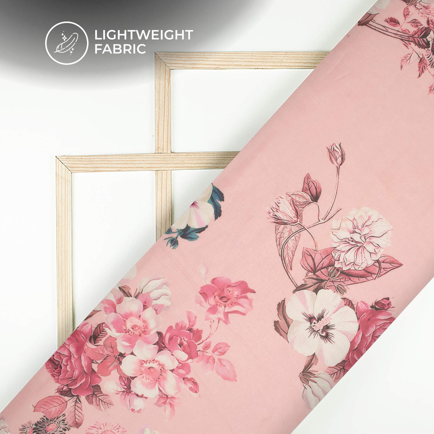Baby Pink Floral Printed Organza Satin Fabric
