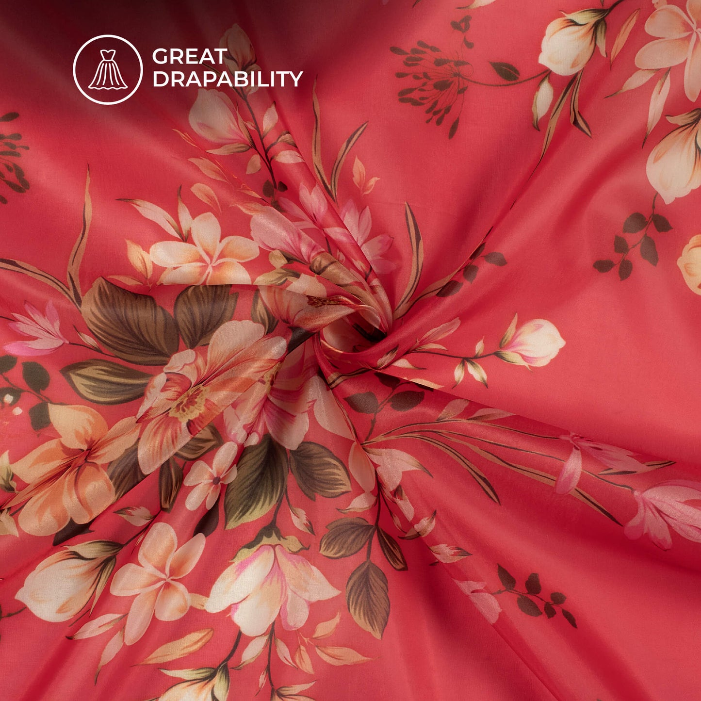 Rouge Red Floral Printed Organza Satin Fabric
