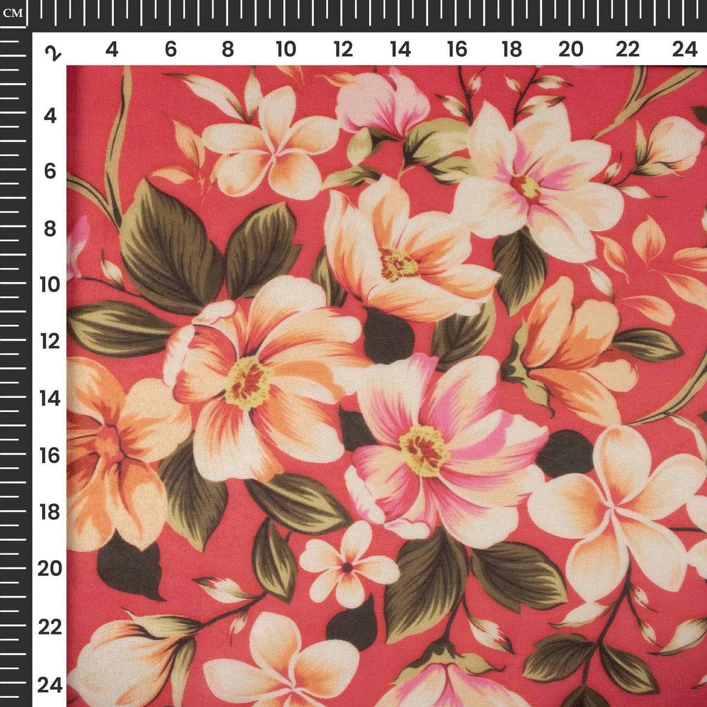 Rouge Red Floral Printed Organza Satin Fabric