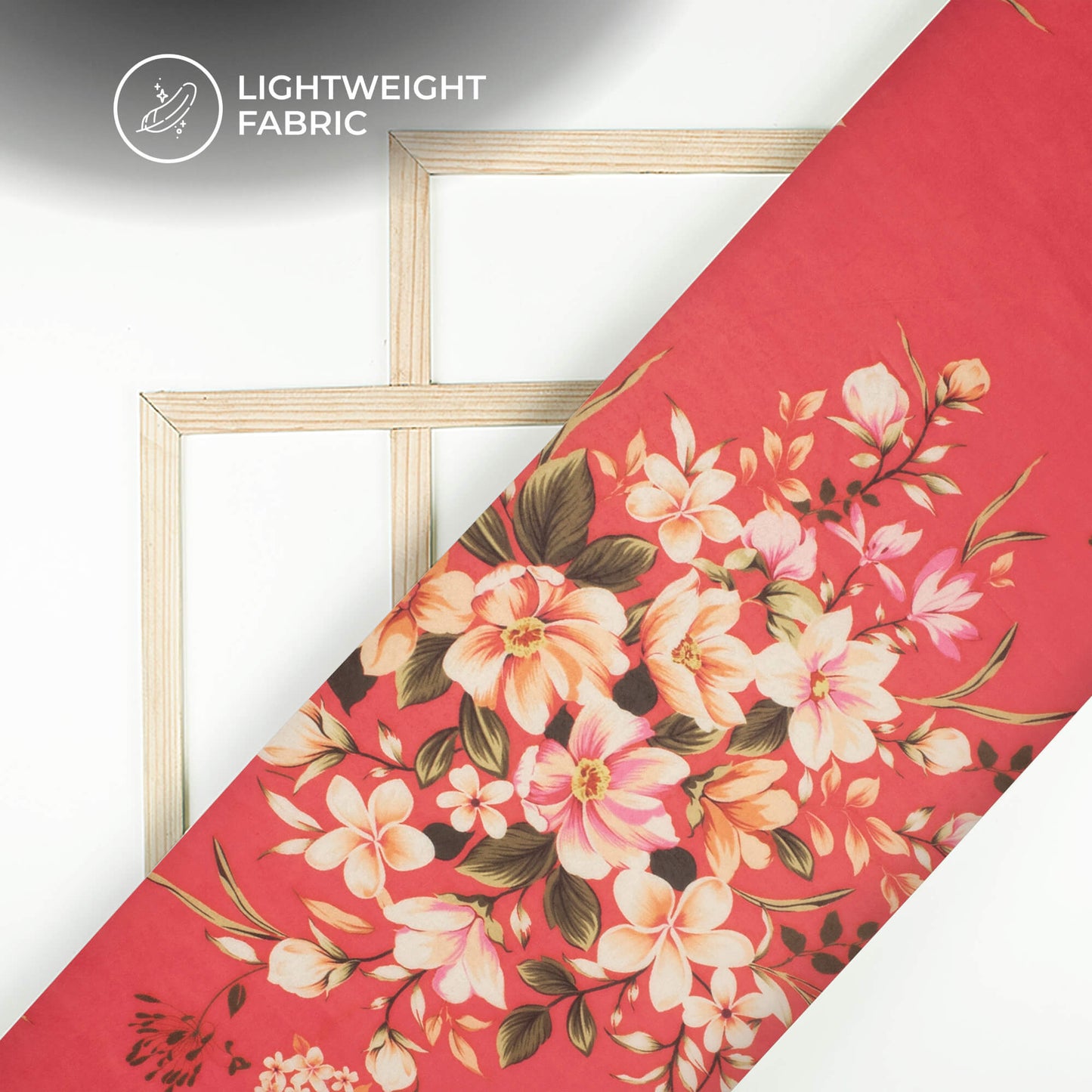 Rouge Red Floral Printed Organza Satin Fabric