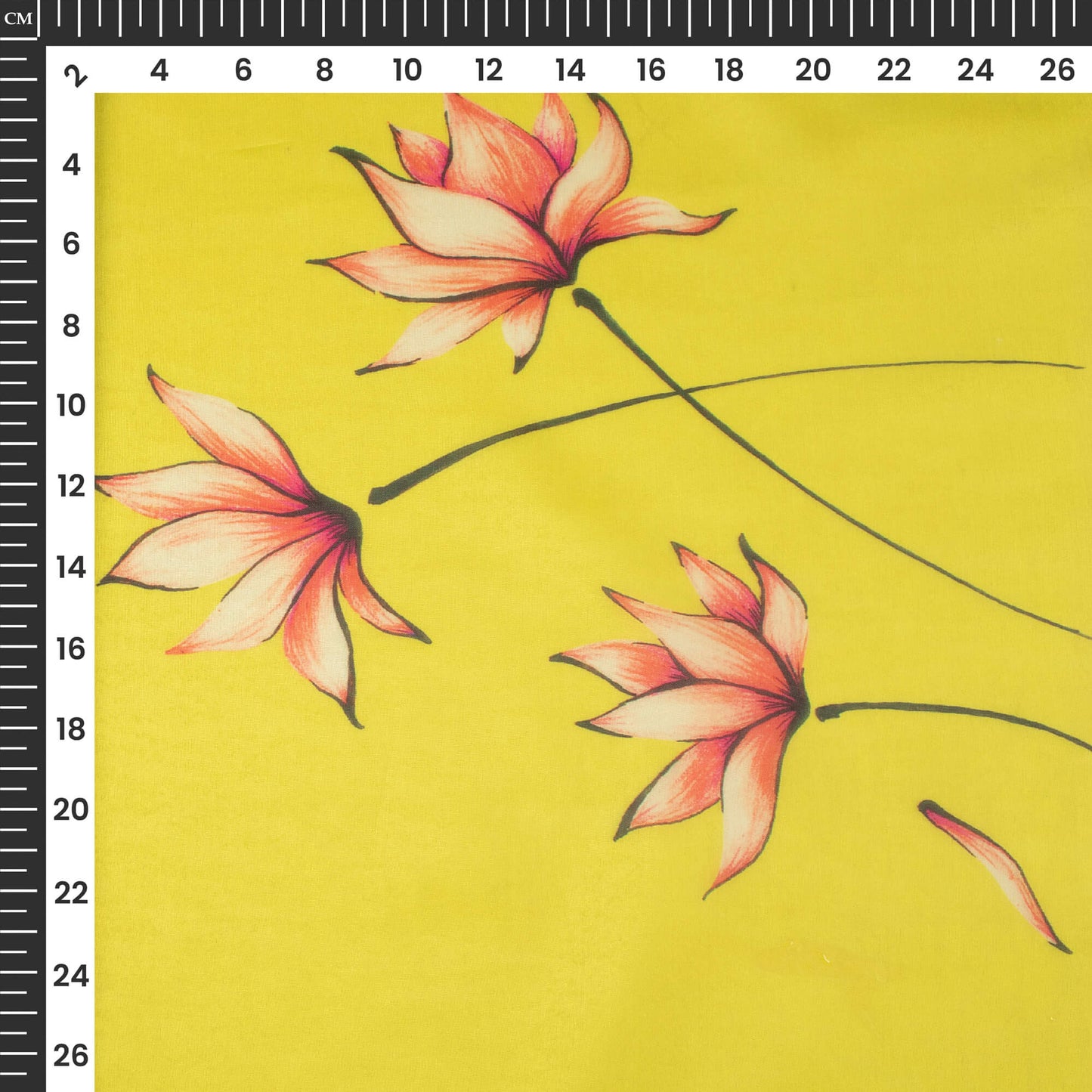 Bumblebee Yellow Floral Printed Organza Satin Fabric