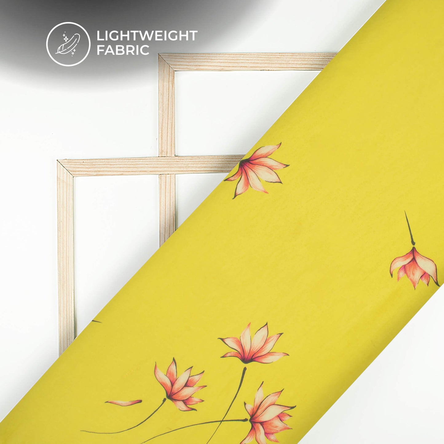 Bumblebee Yellow Floral Printed Organza Satin Fabric