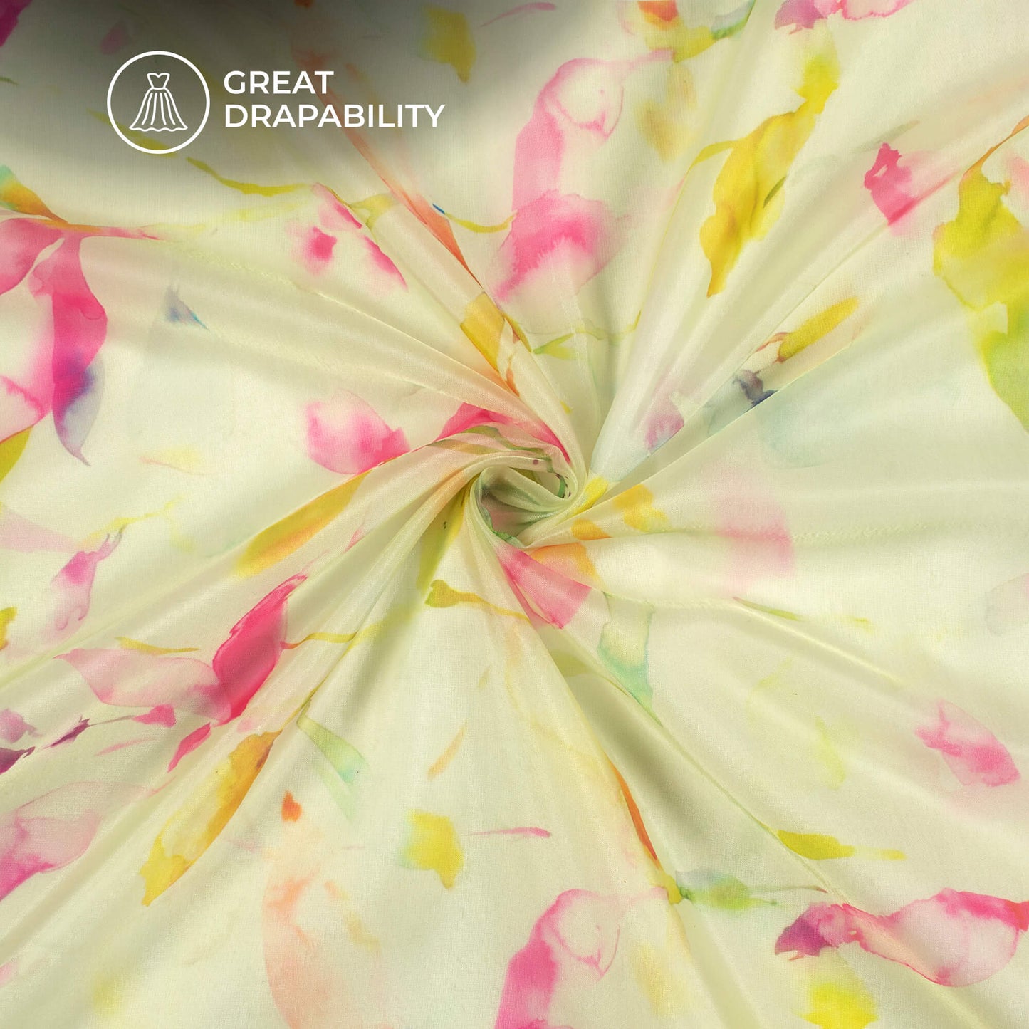 Tea Green And Pink Leaf Printed Organza Satin Fabric