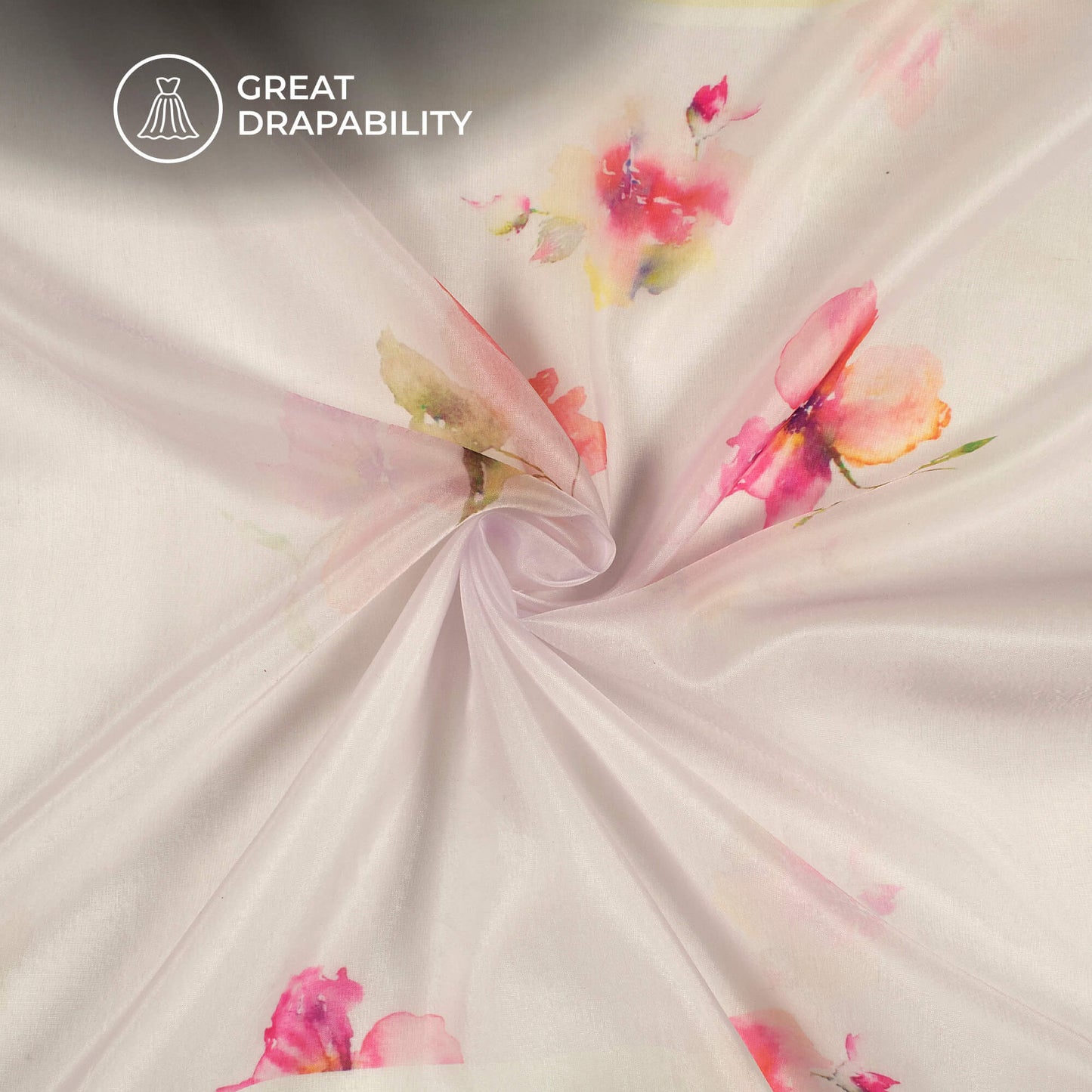 Pastel Pink Floral Printed Organza Satin Fabric