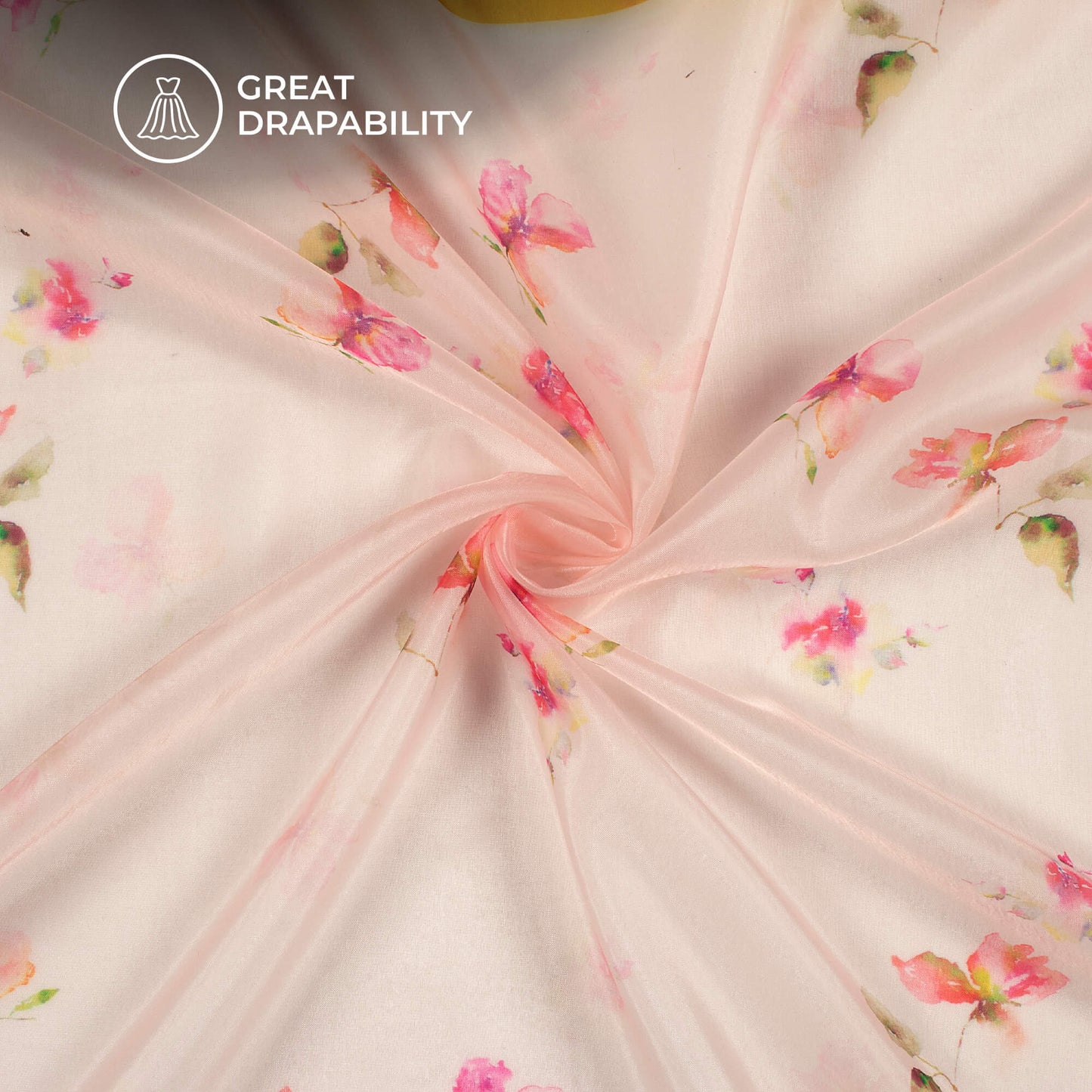 Baby Pink Floral Printed Organza Satin Fabric