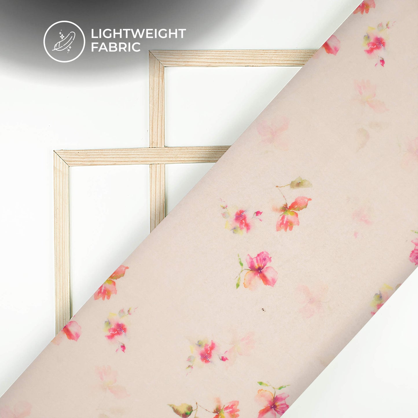Baby Pink Floral Printed Organza Satin Fabric