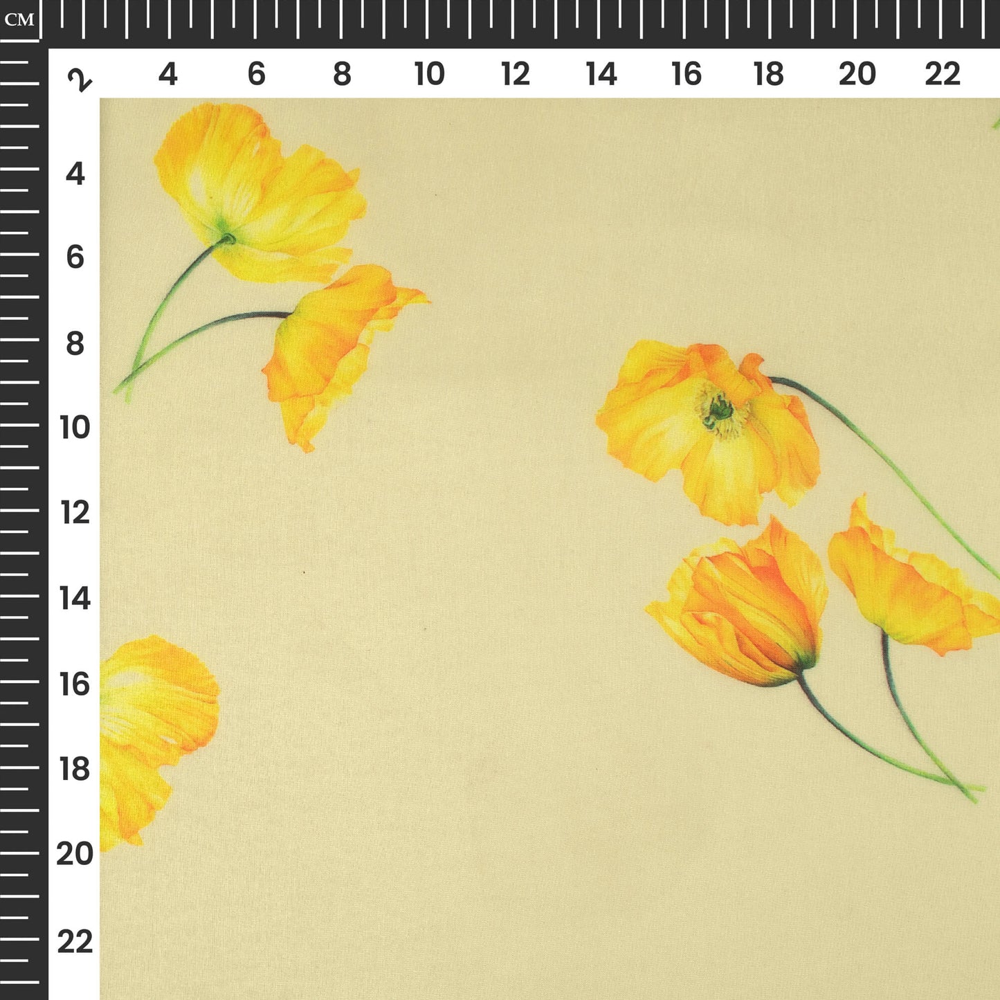 Cream And Yellow Floral Printed Organza Satin Fabric