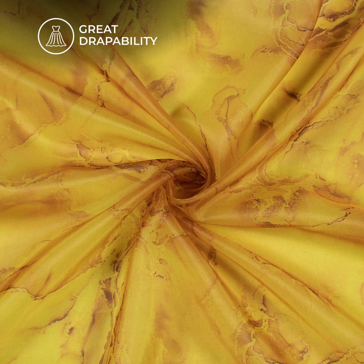 Flaxen Yellow Abstract Printed Organza Satin Fabric