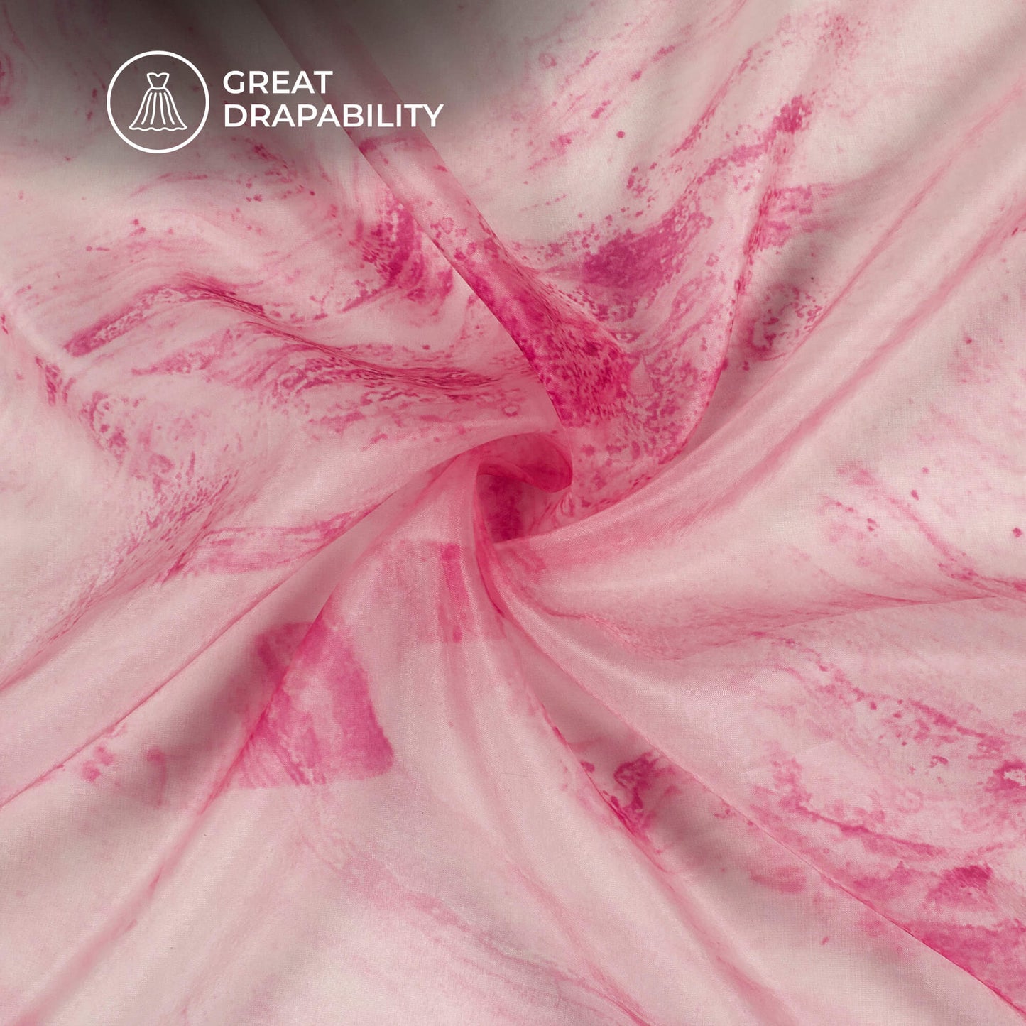 Fuchsia Pink Abstract Printed Organza Satin Fabric