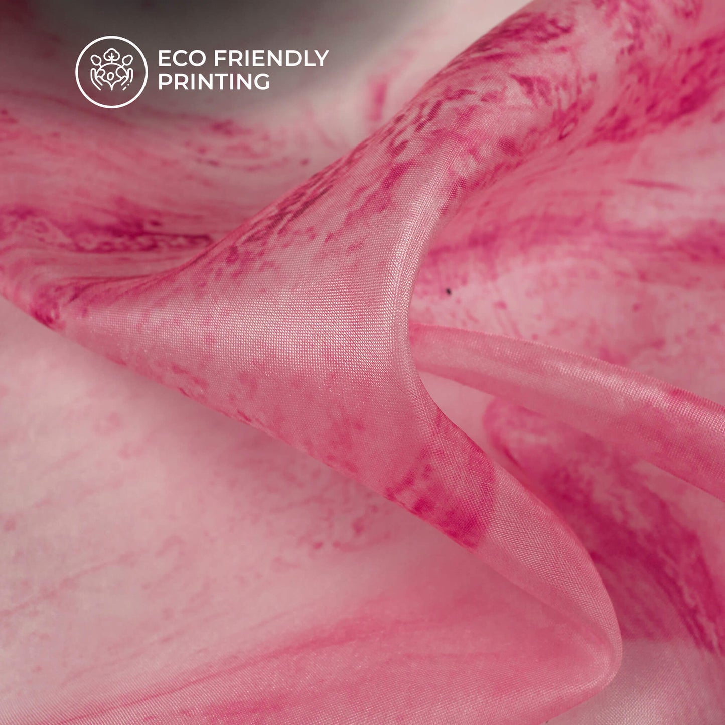 Fuchsia Pink Abstract Printed Organza Satin Fabric