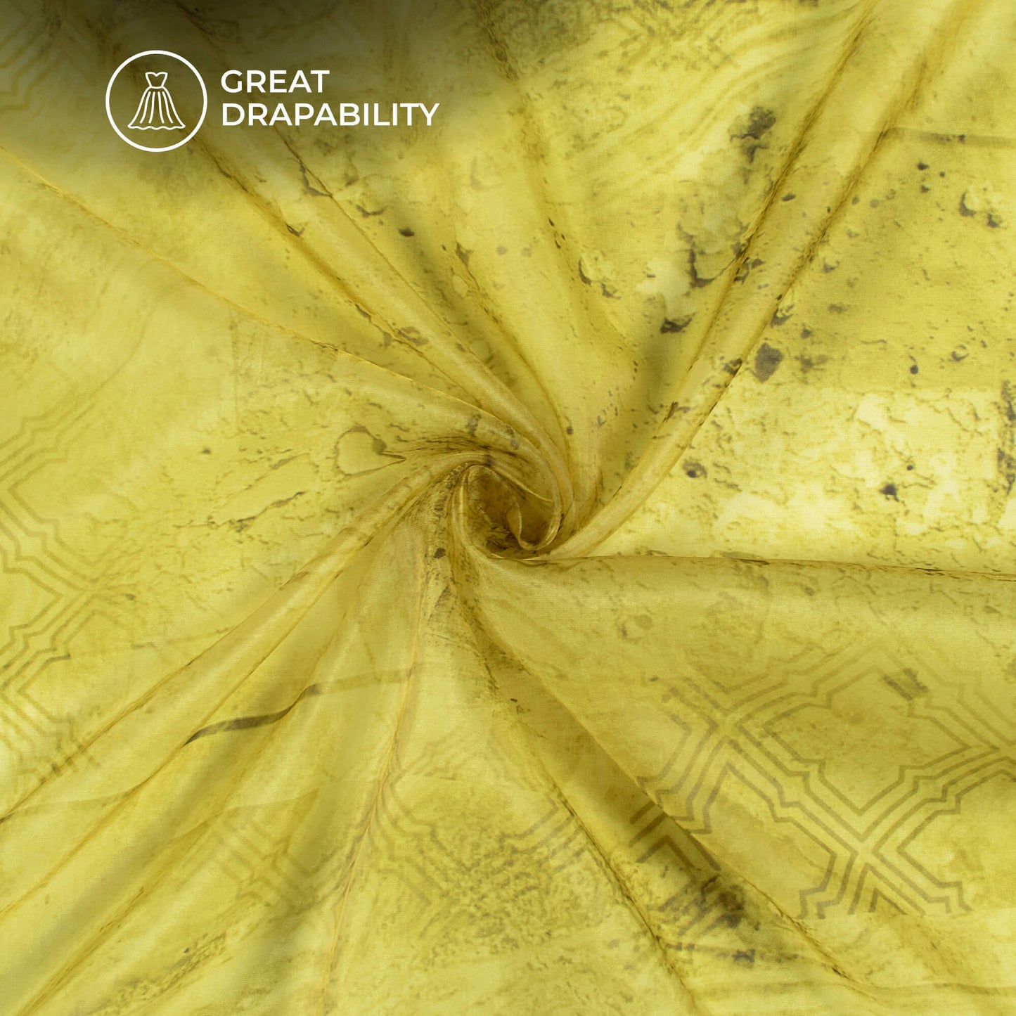 Dark Yellow Abstract Printed Organza Satin Fabric