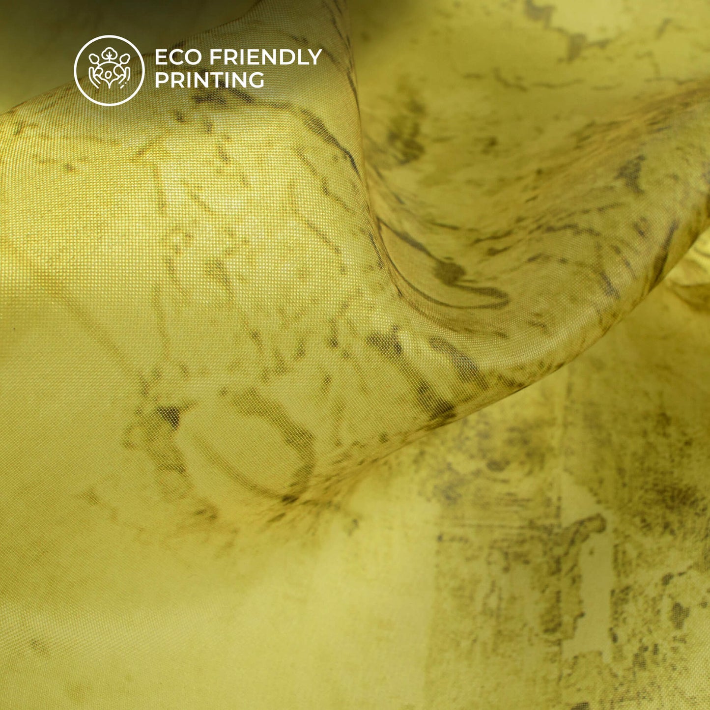 Dark Yellow Abstract Printed Organza Satin Fabric