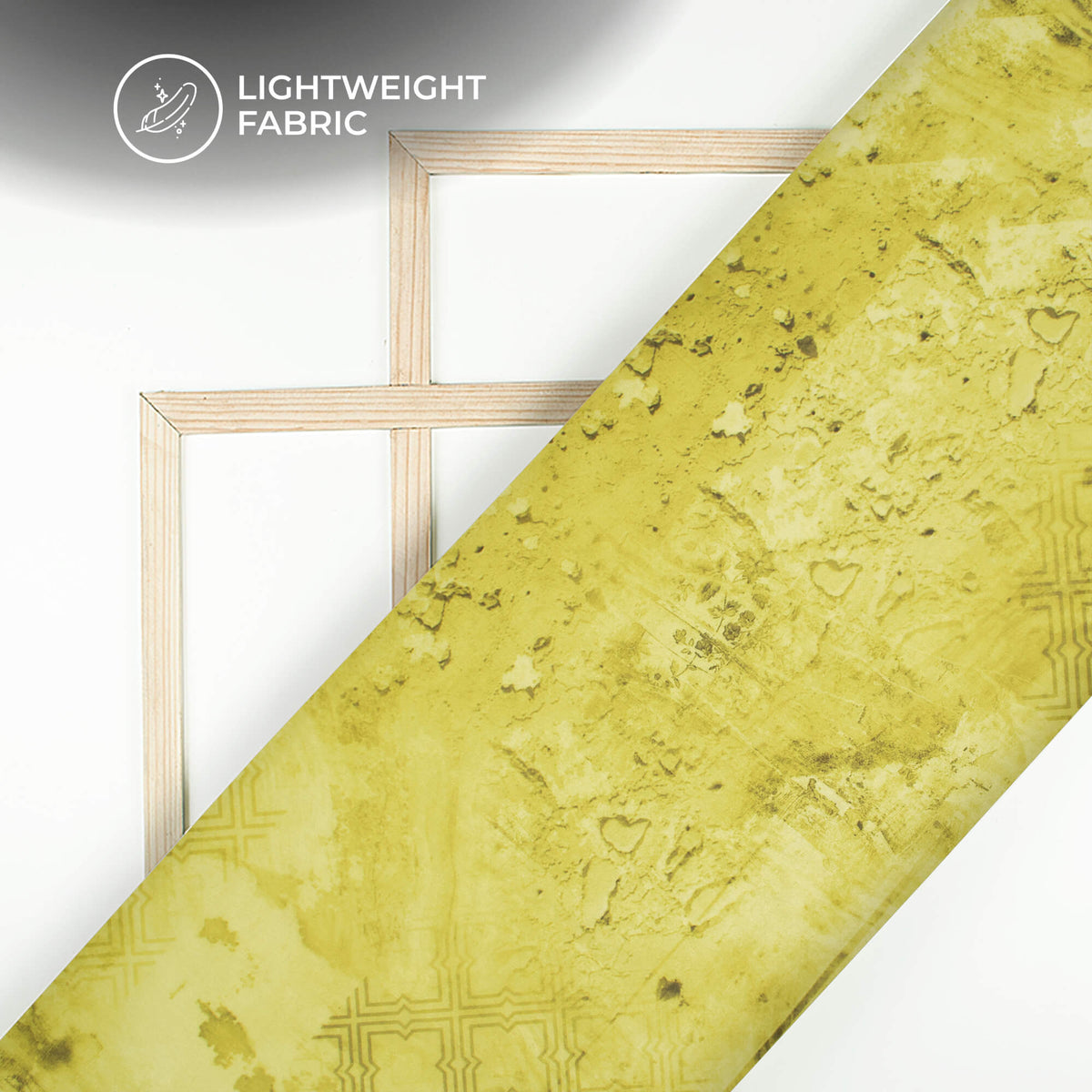 Dark Yellow Abstract Printed Organza Satin Fabric