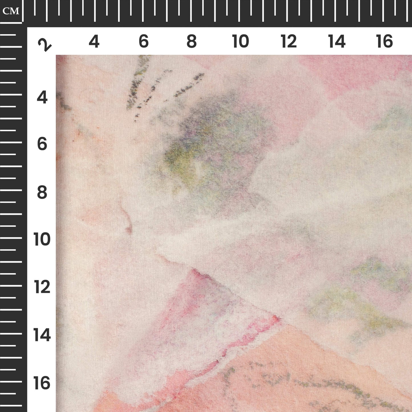 Pale Pink And Green Abstract Printed Organza Satin Fabric