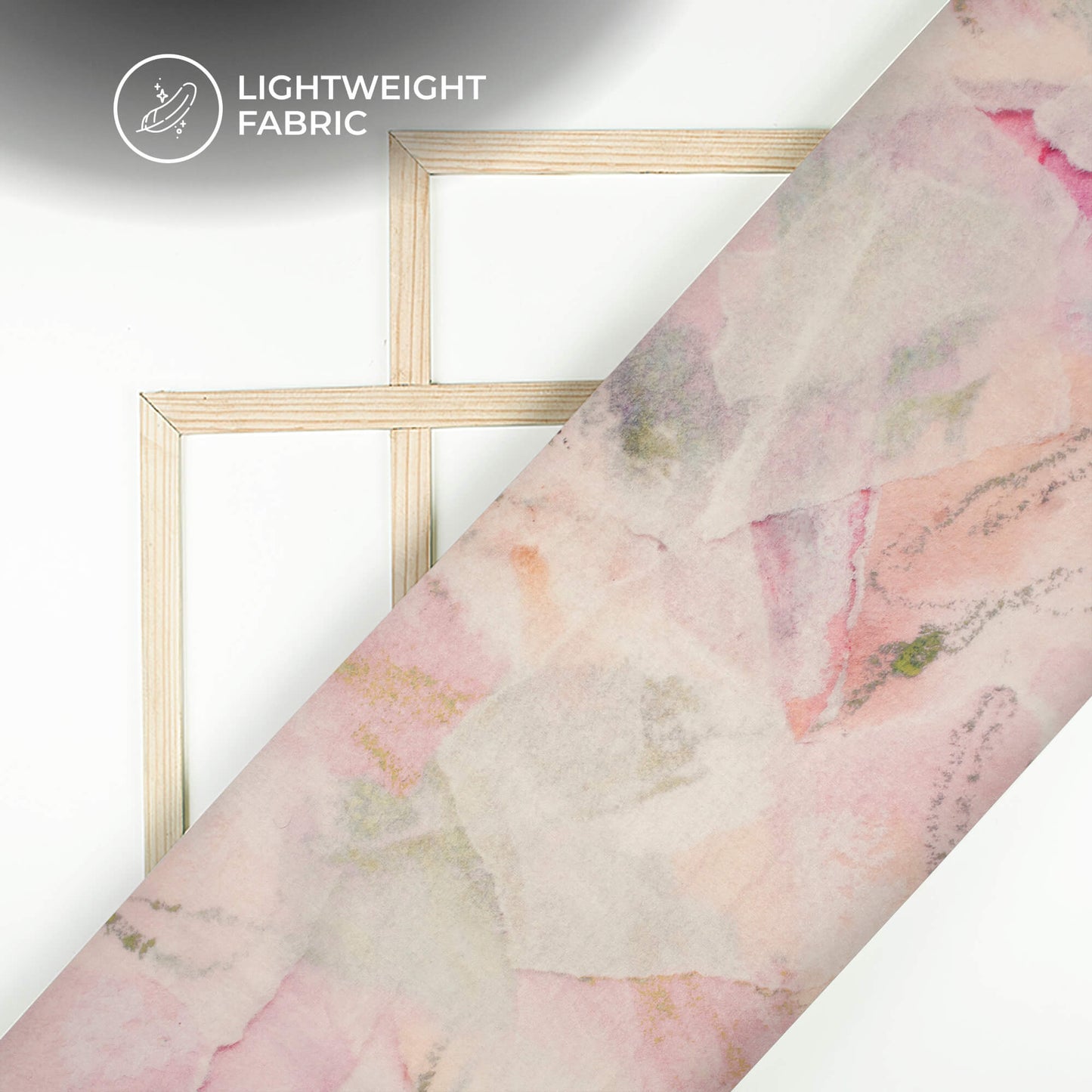 Pale Pink And Green Abstract Printed Organza Satin Fabric