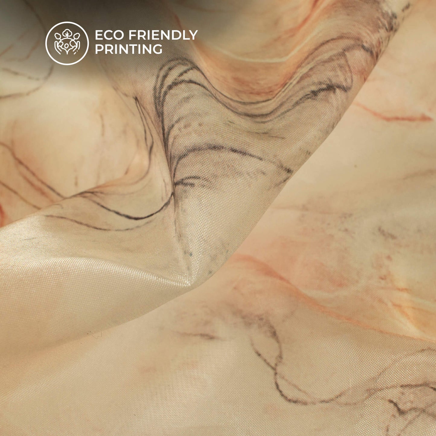 Off White And Brown Floral Printed Organza Satin Fabric