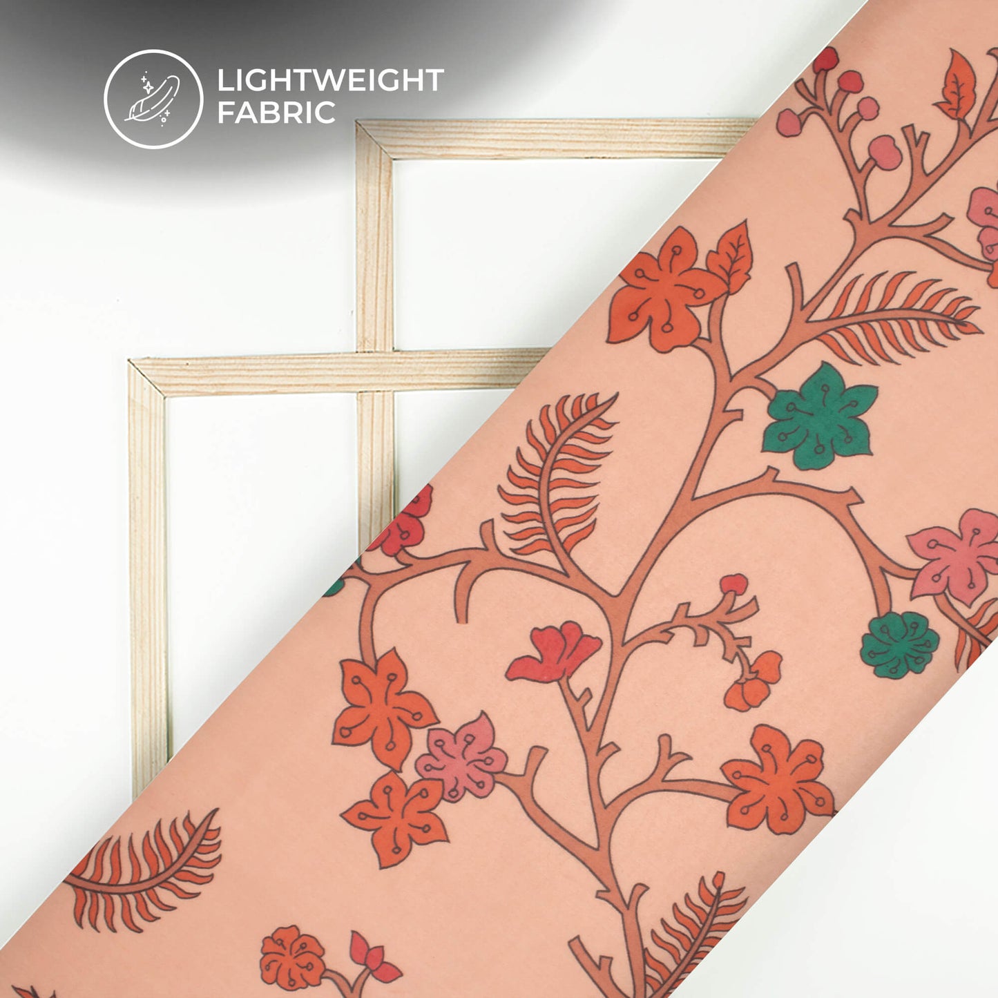 Coral Peach And Dark Orange Floral Printed Organza Satin Fabric