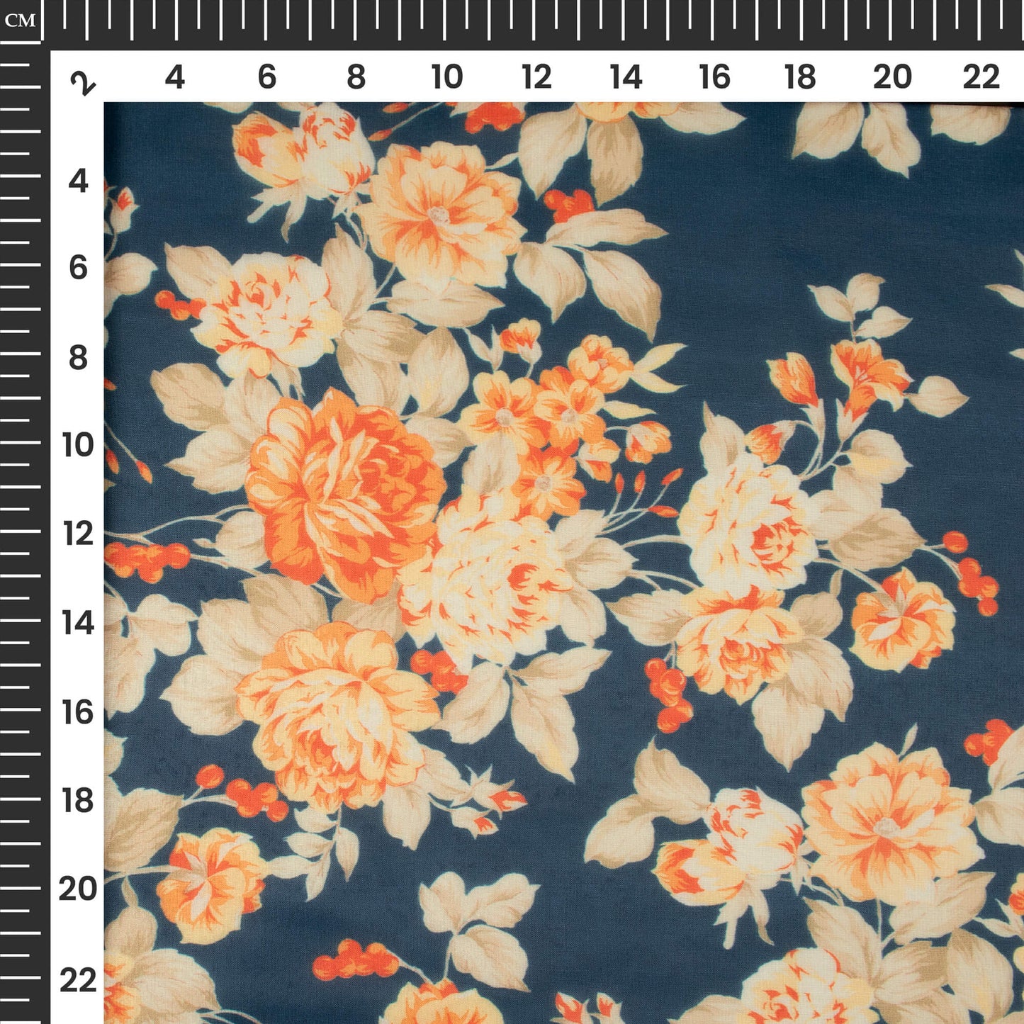 Blue And Beige Floral Printed Organza Satin Fabric