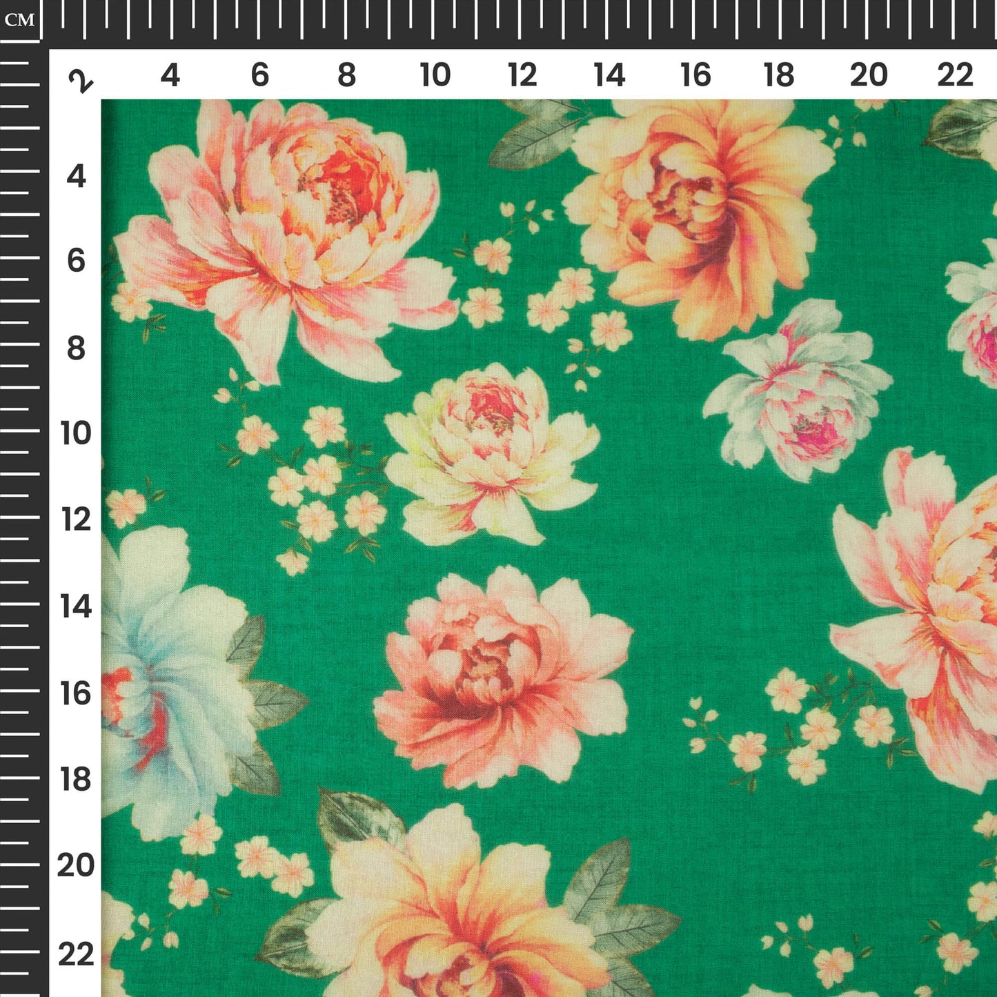 Forest Green And Pink Floral Printed Organza Satin Fabric