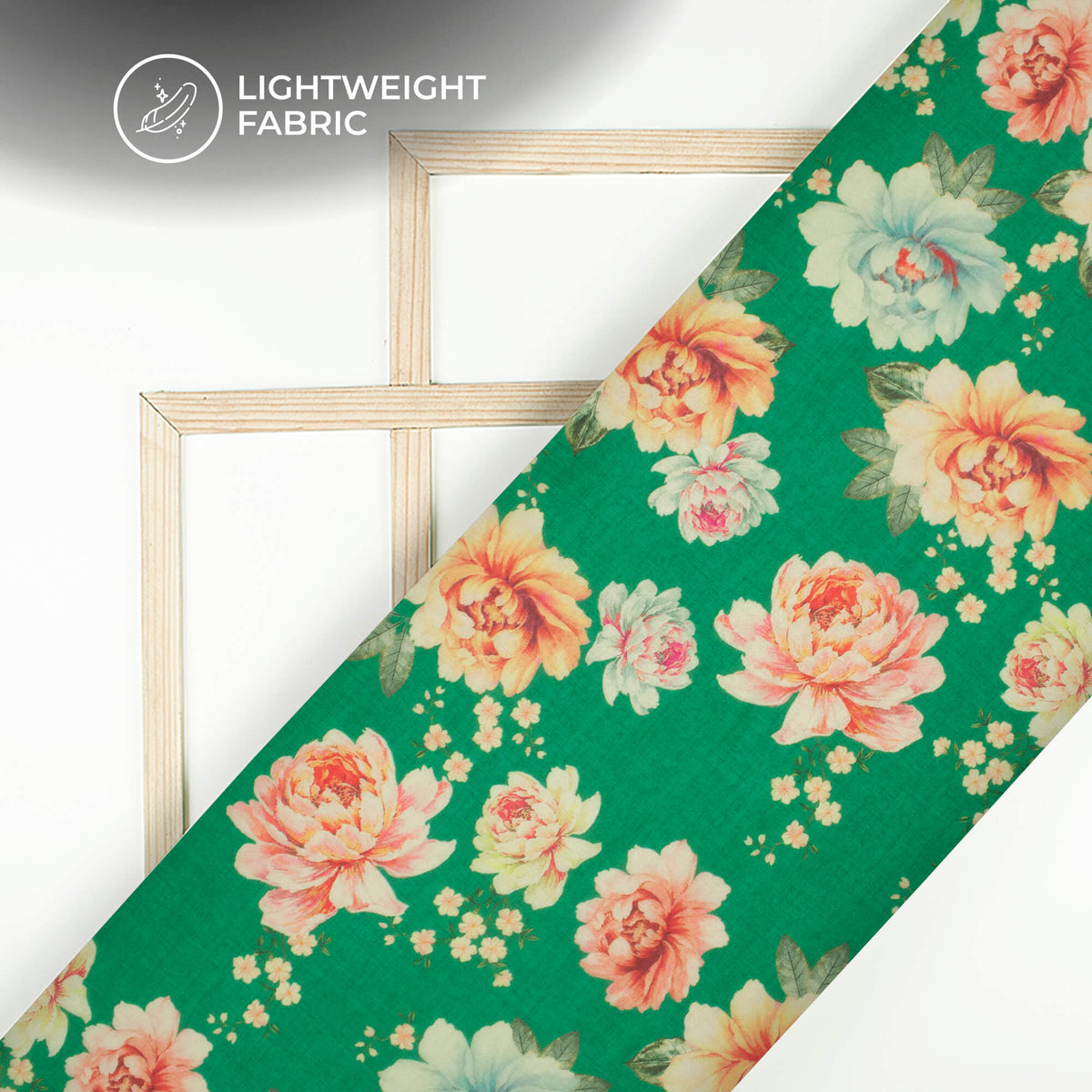 Forest Green And Pink Floral Printed Organza Satin Fabric