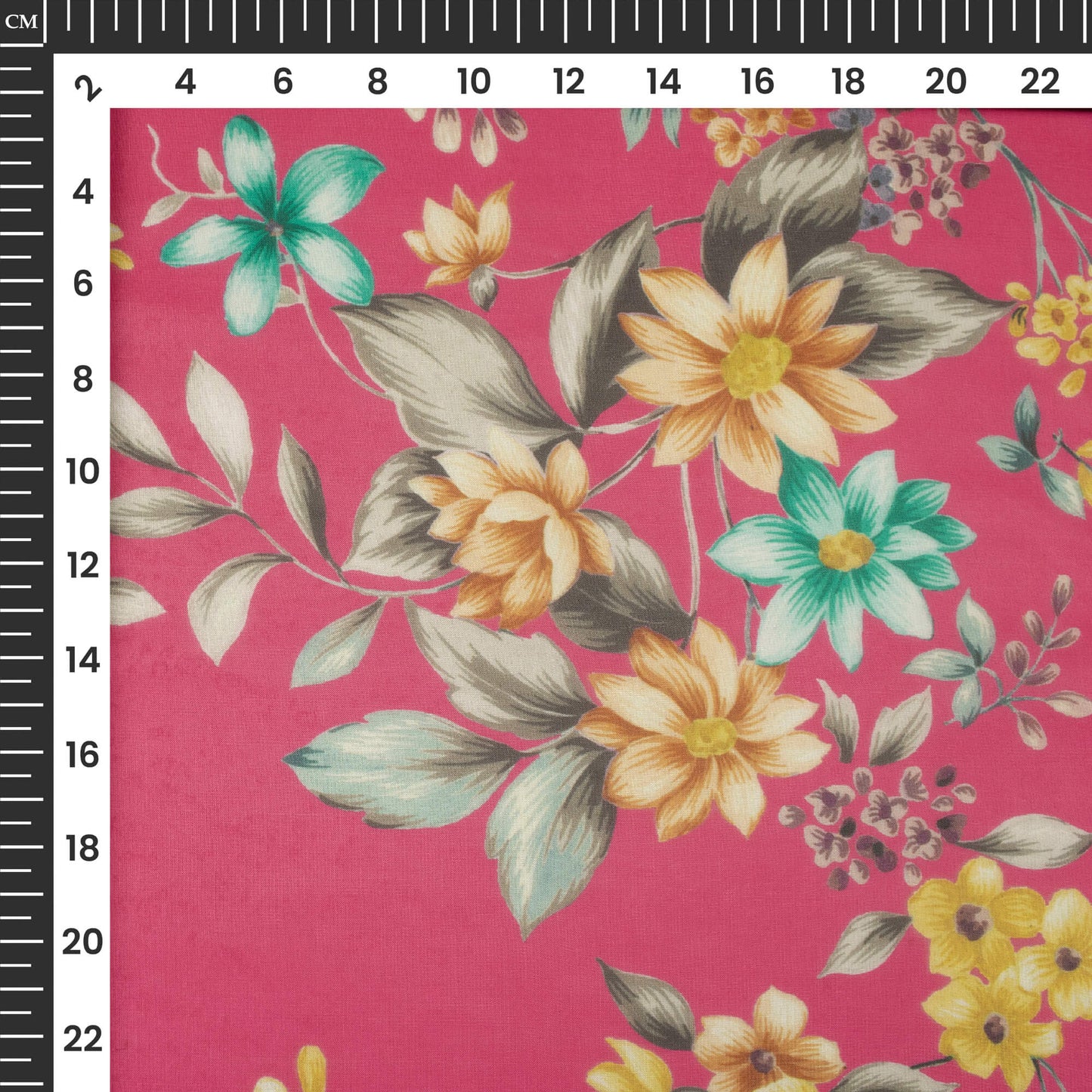 Creamy Pink And Golden Floral Printed Organza Satin Fabric
